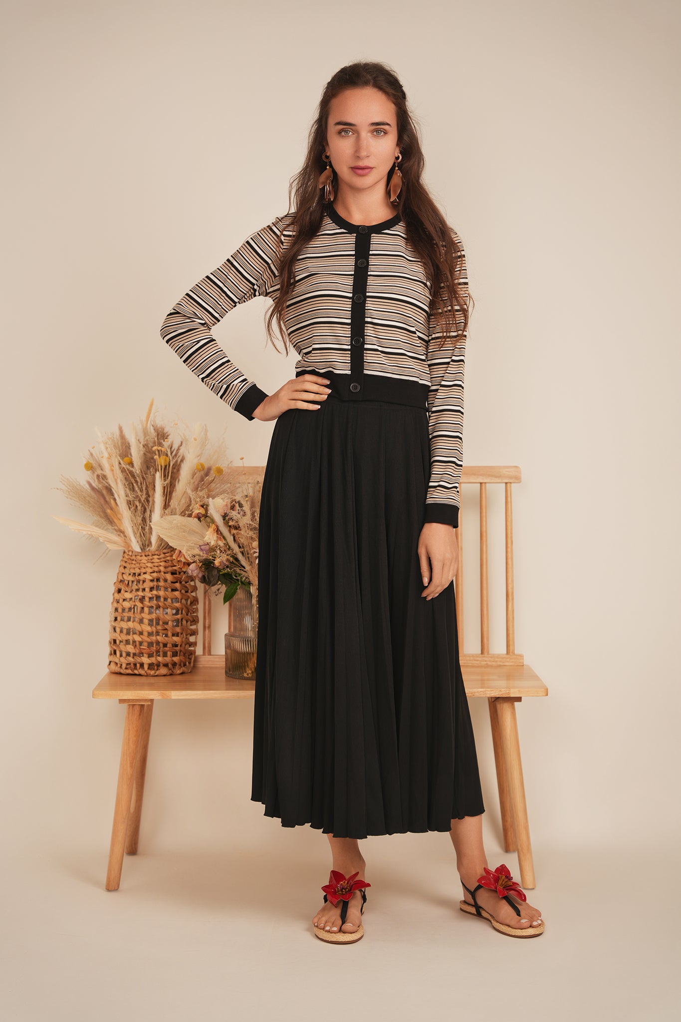 Cropped Button Down Stripped Tee in by Dot