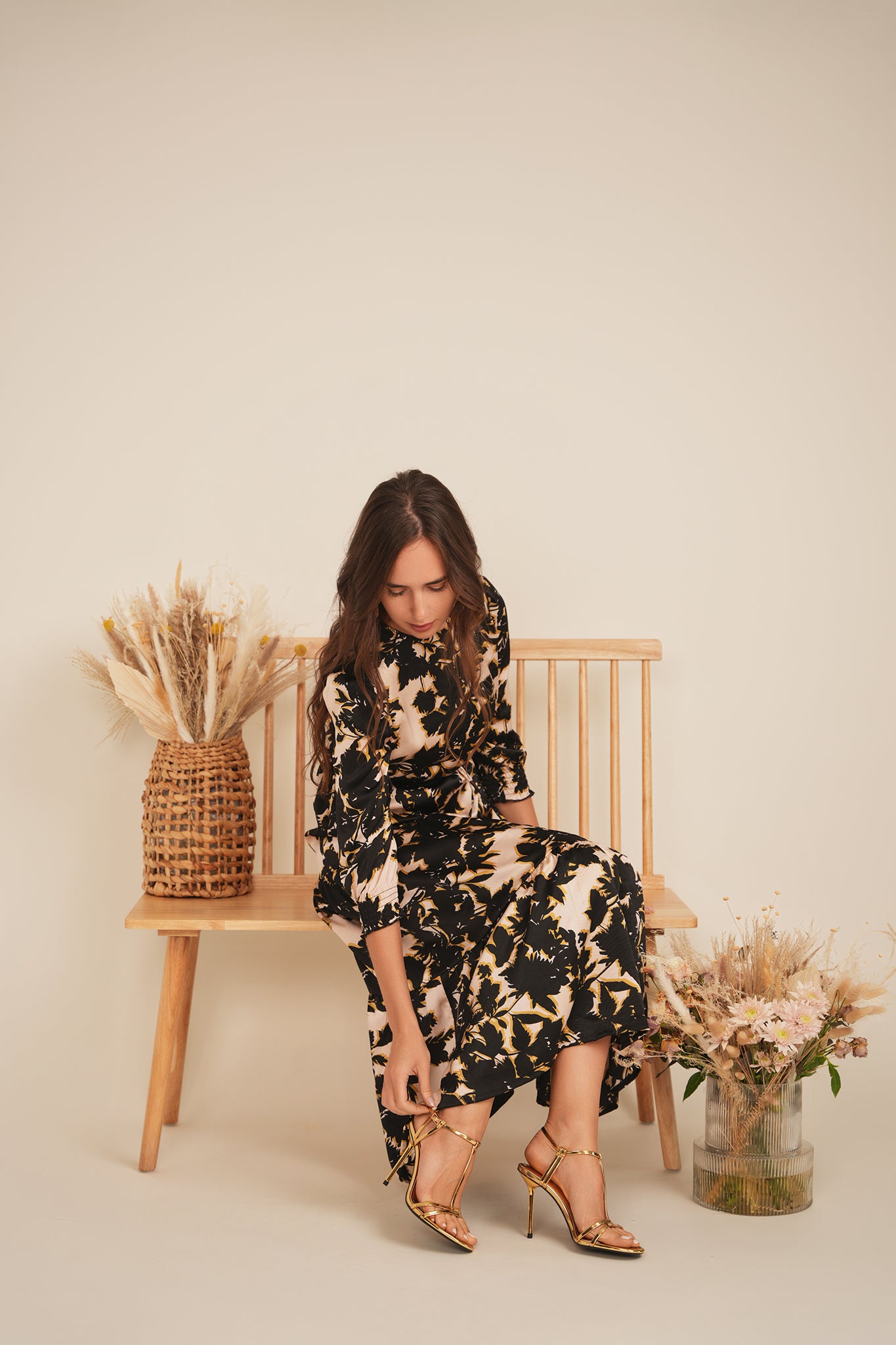 Printed Chiffon High Waisted Midi Dress in by Club Malibu