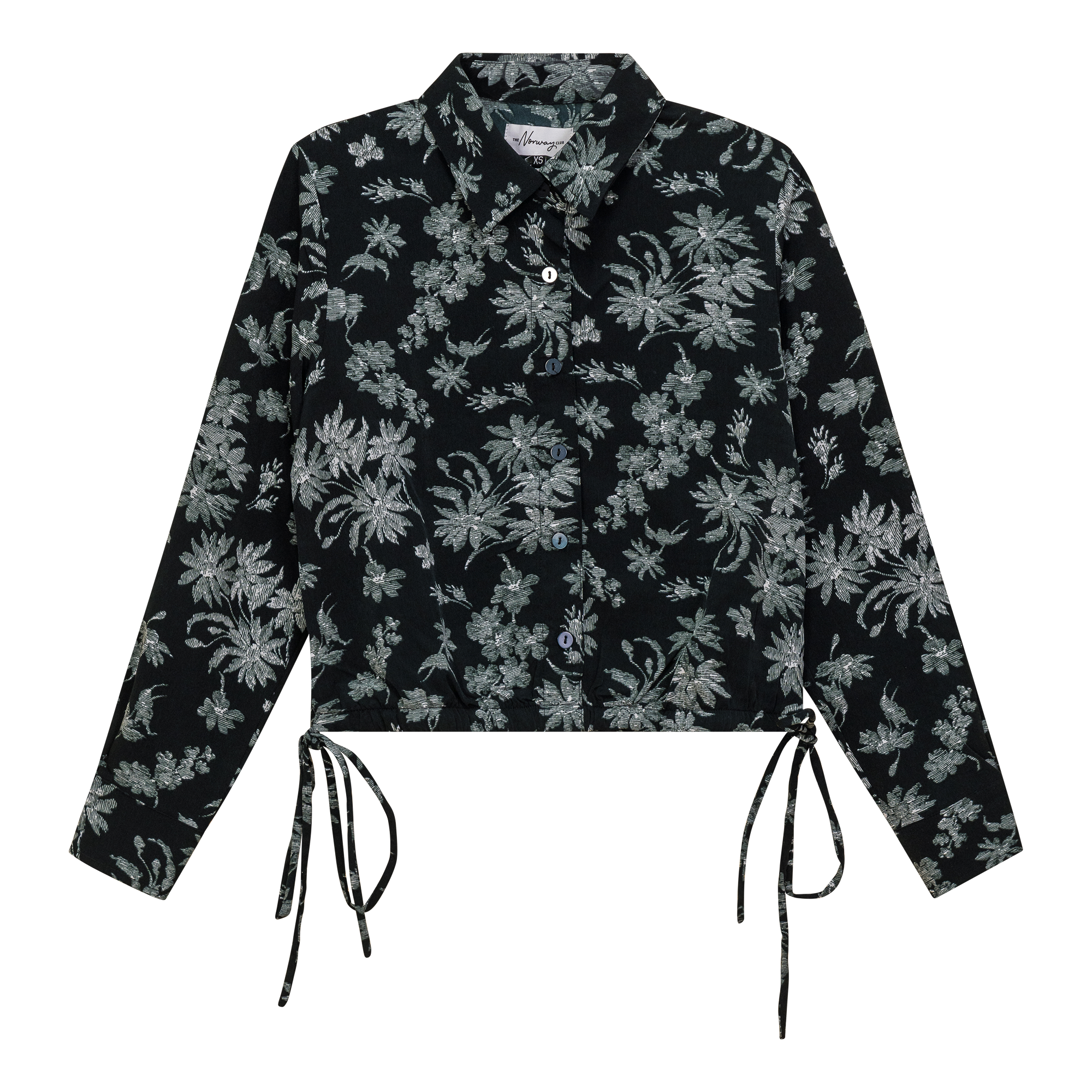 Cropped Printed Chiffon Blouse in Black by The Norway Club