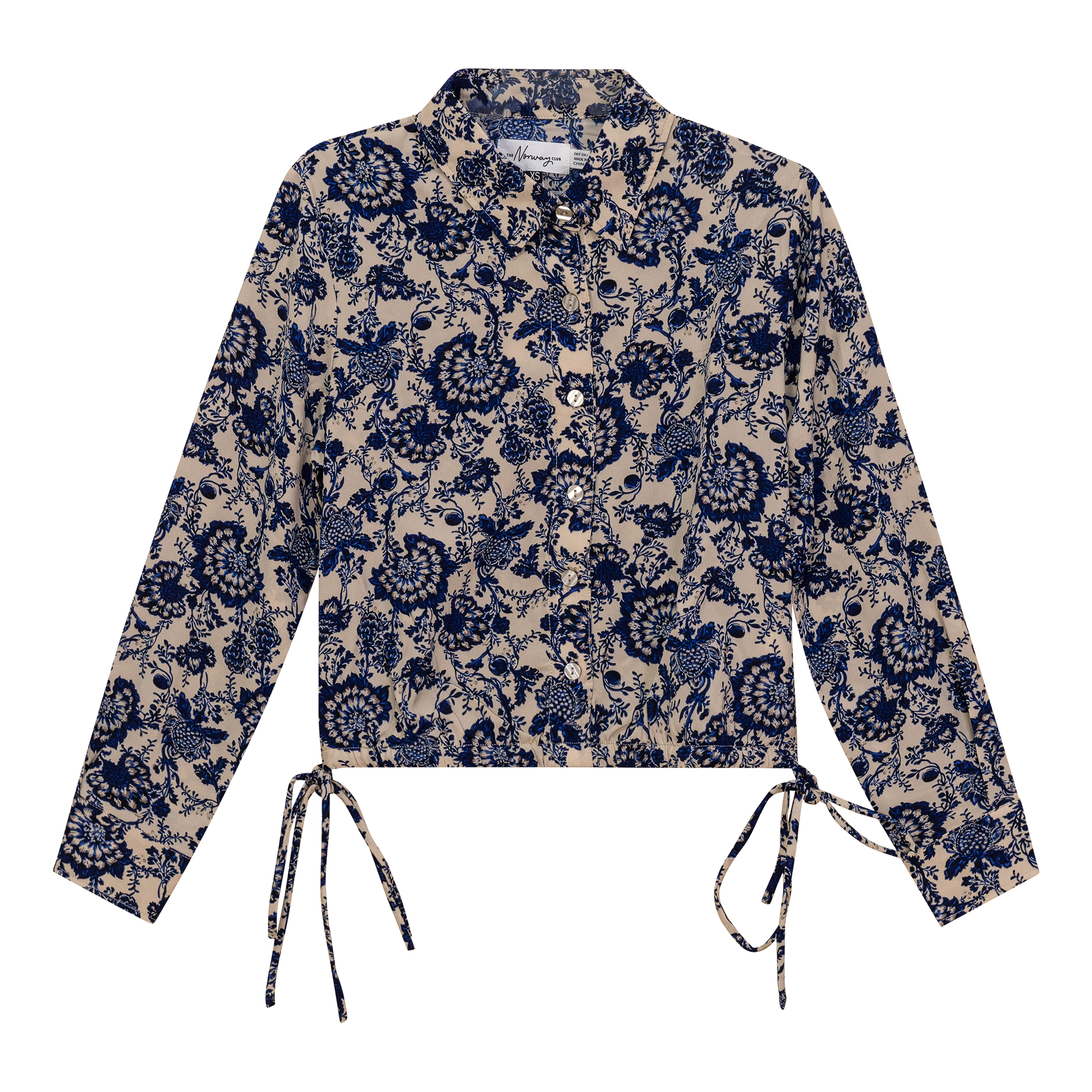 Cropped Printed Chiffon Blouse in Sapphire Print by The Norway Club
