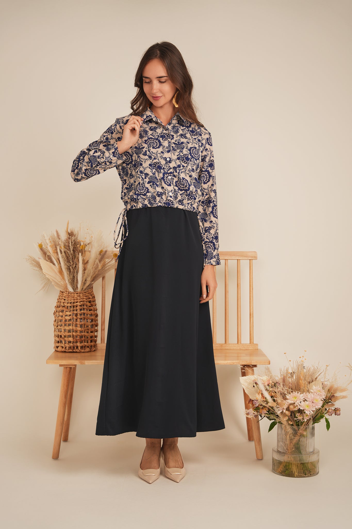 Cropped Printed Chiffon Blouse in by The Norway Club