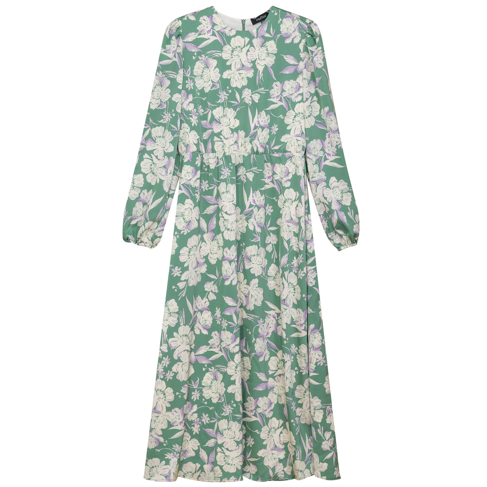 Satin Floral Midi Dress - Green / XS Satin Floral Midi Dress - Green / XS