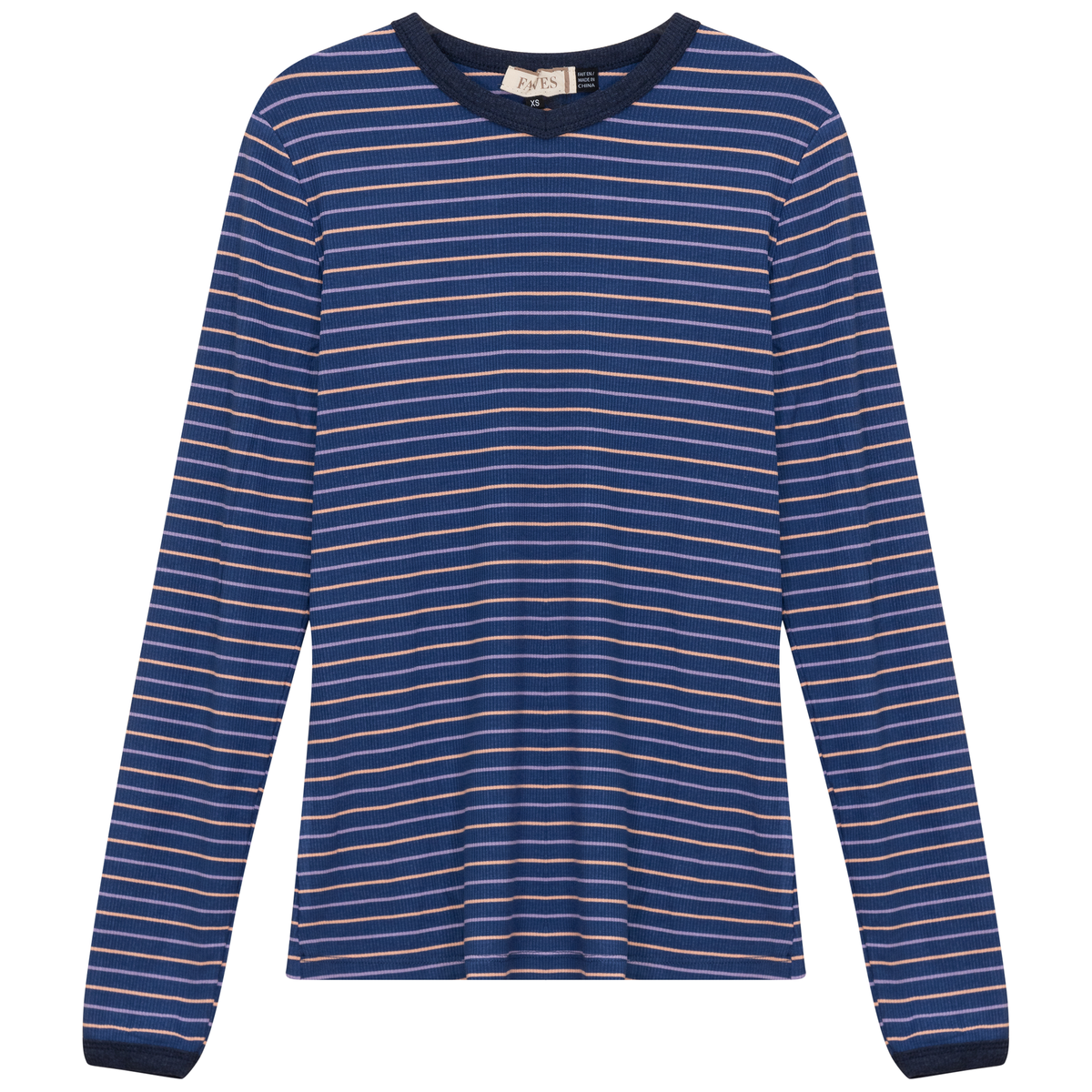 Ribbed Stripped V Neck Tee in Dark Denim by Faves