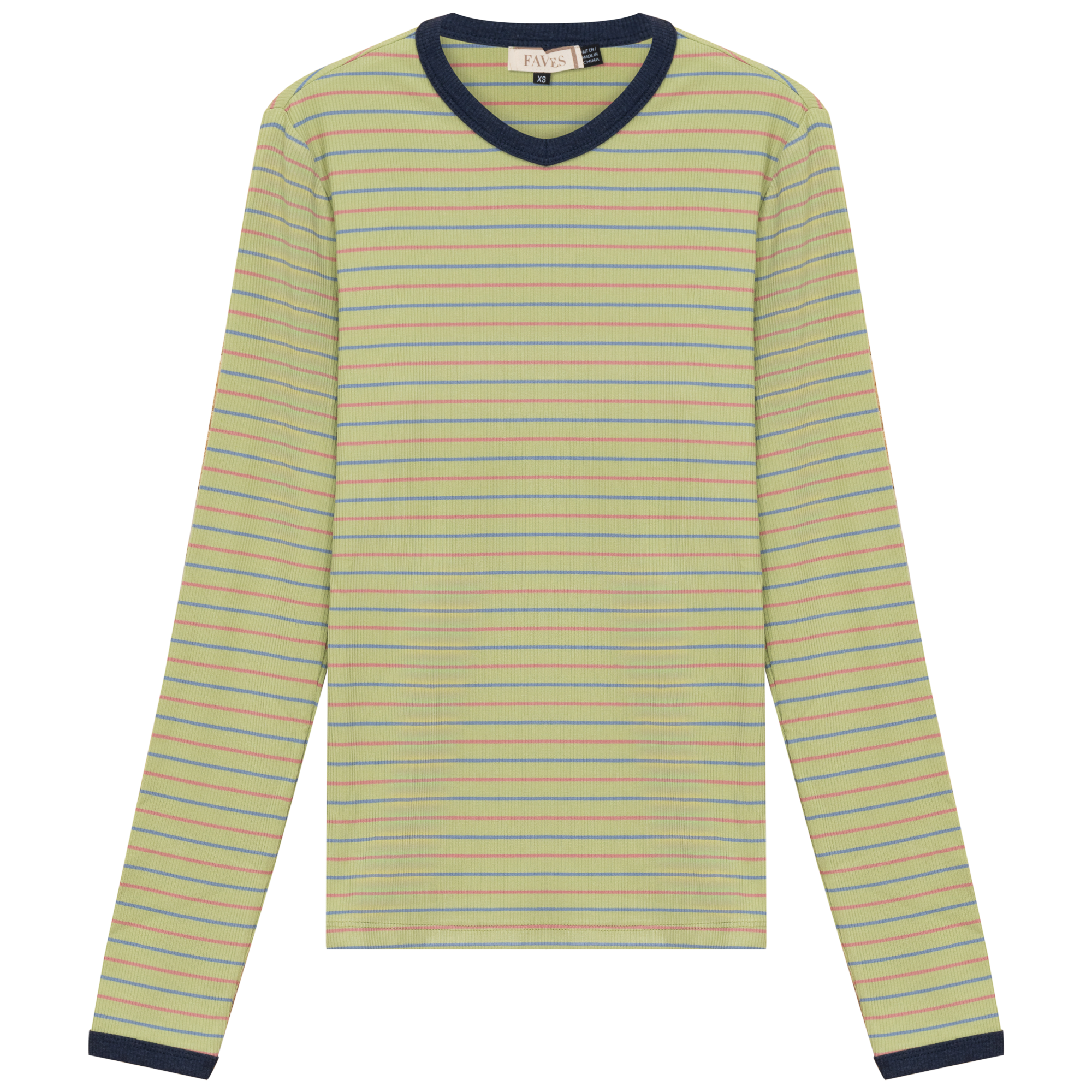 Ribbed Stripped V Neck Tee in Leaf Green by Faves