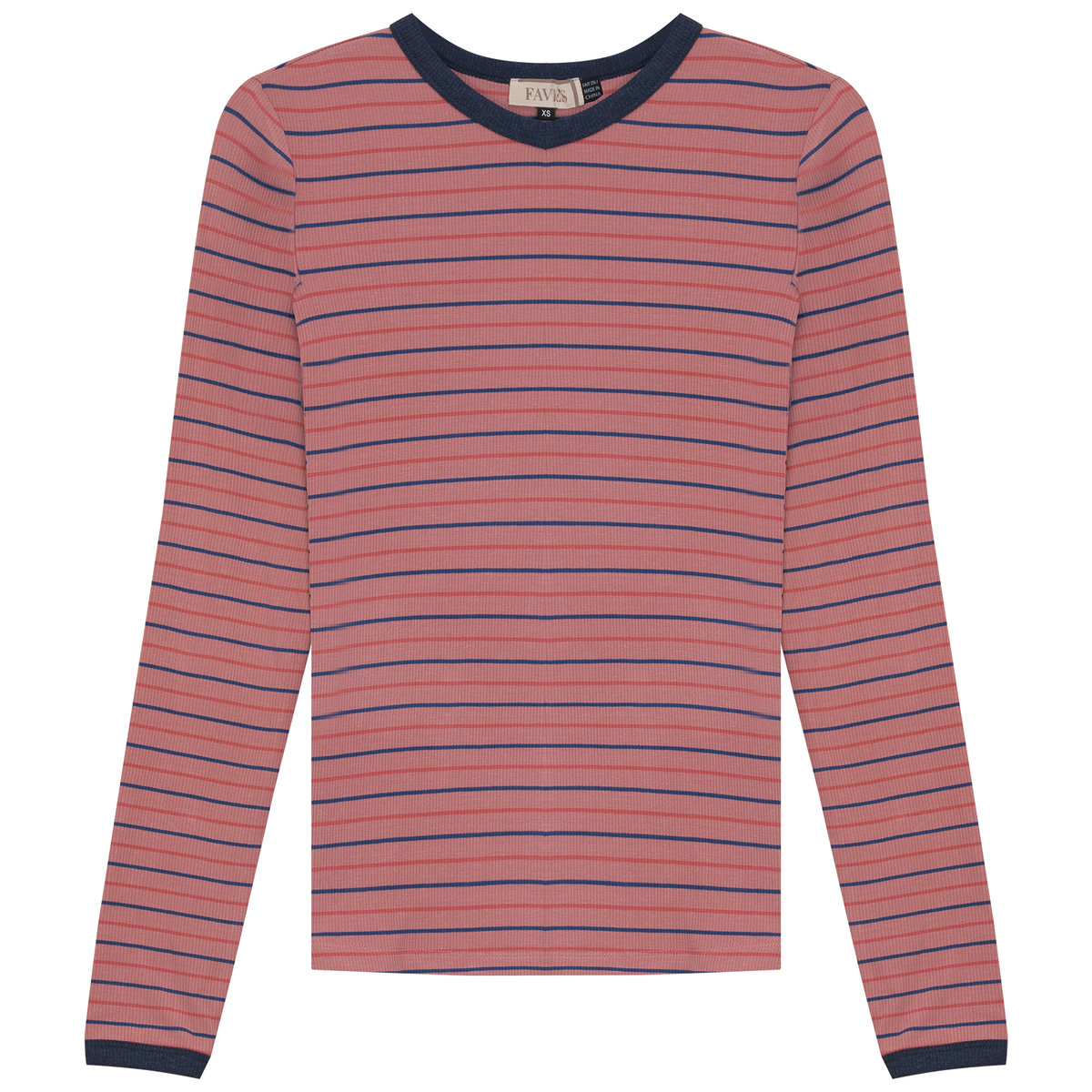 Ribbed Stripped V Neck Tee in Rose by Faves