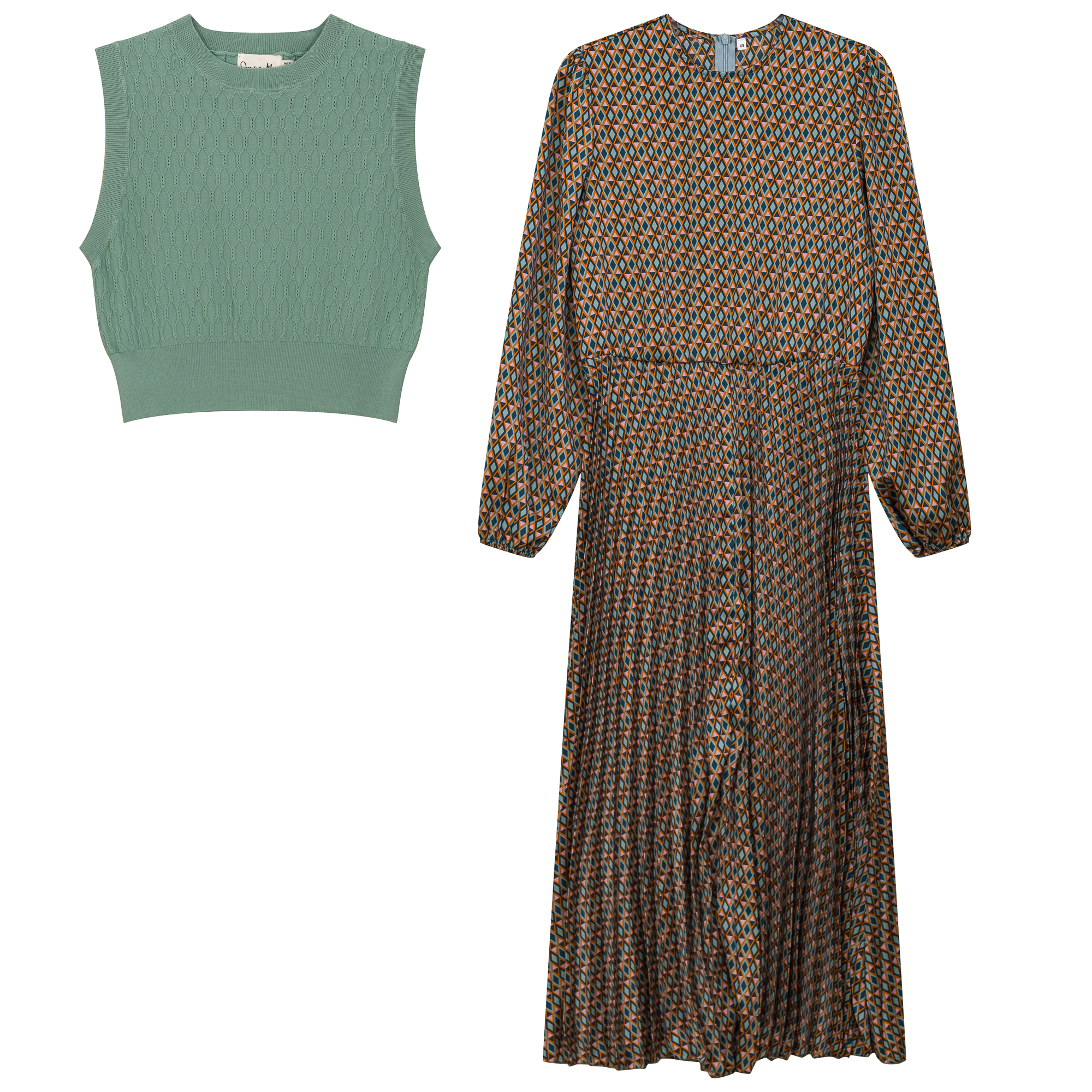 Midi Dress Vest Set in Mint Diamond Mint by Coco de la Mour