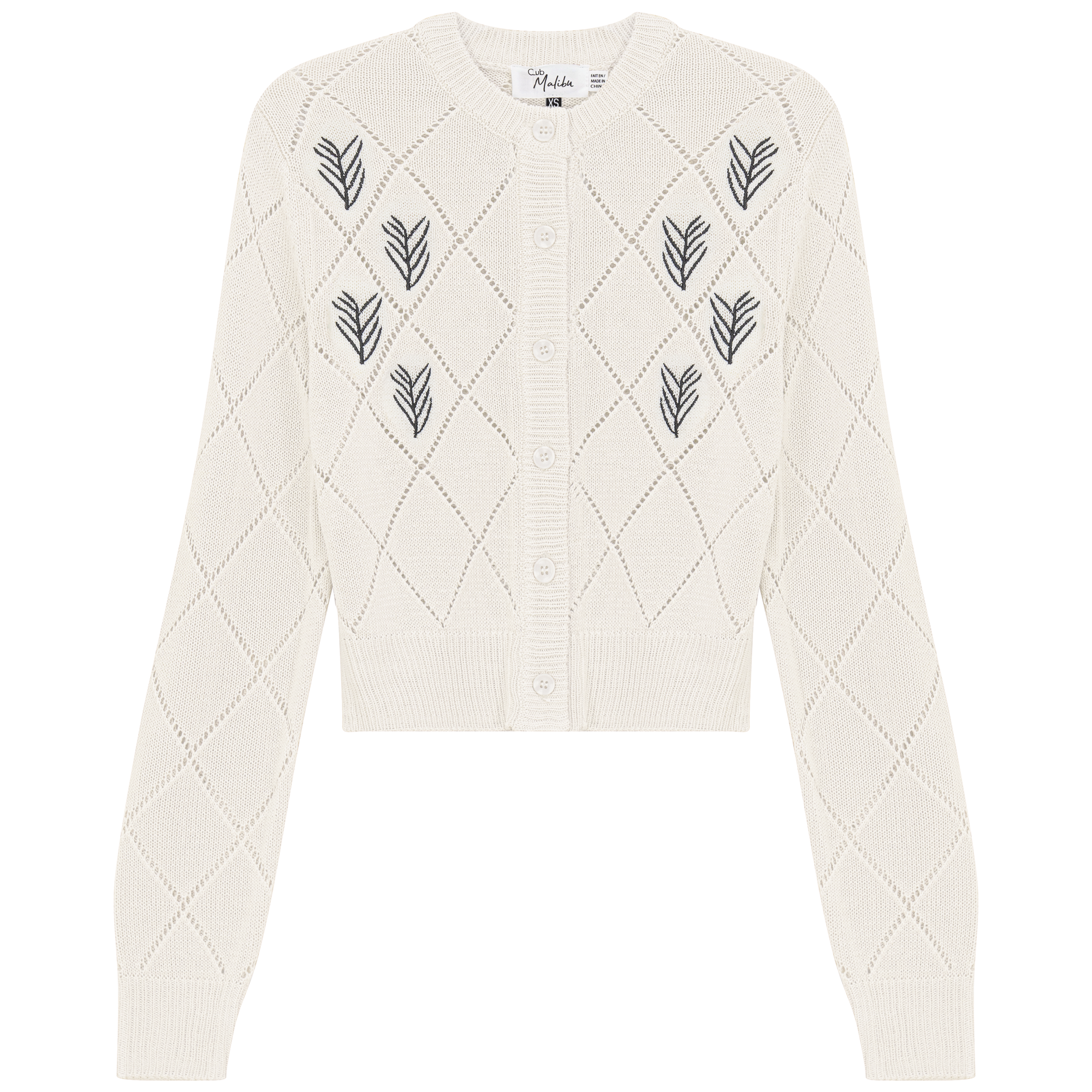 Cropped Crochet Embroidered Cardigan in Off White by Club Malibu