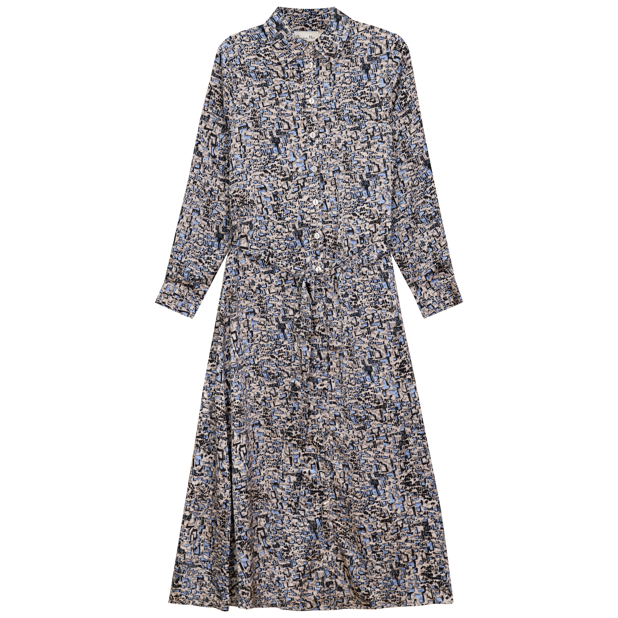 Printed Satin Midi Shirt Dress in Blue by Coco de la Mour