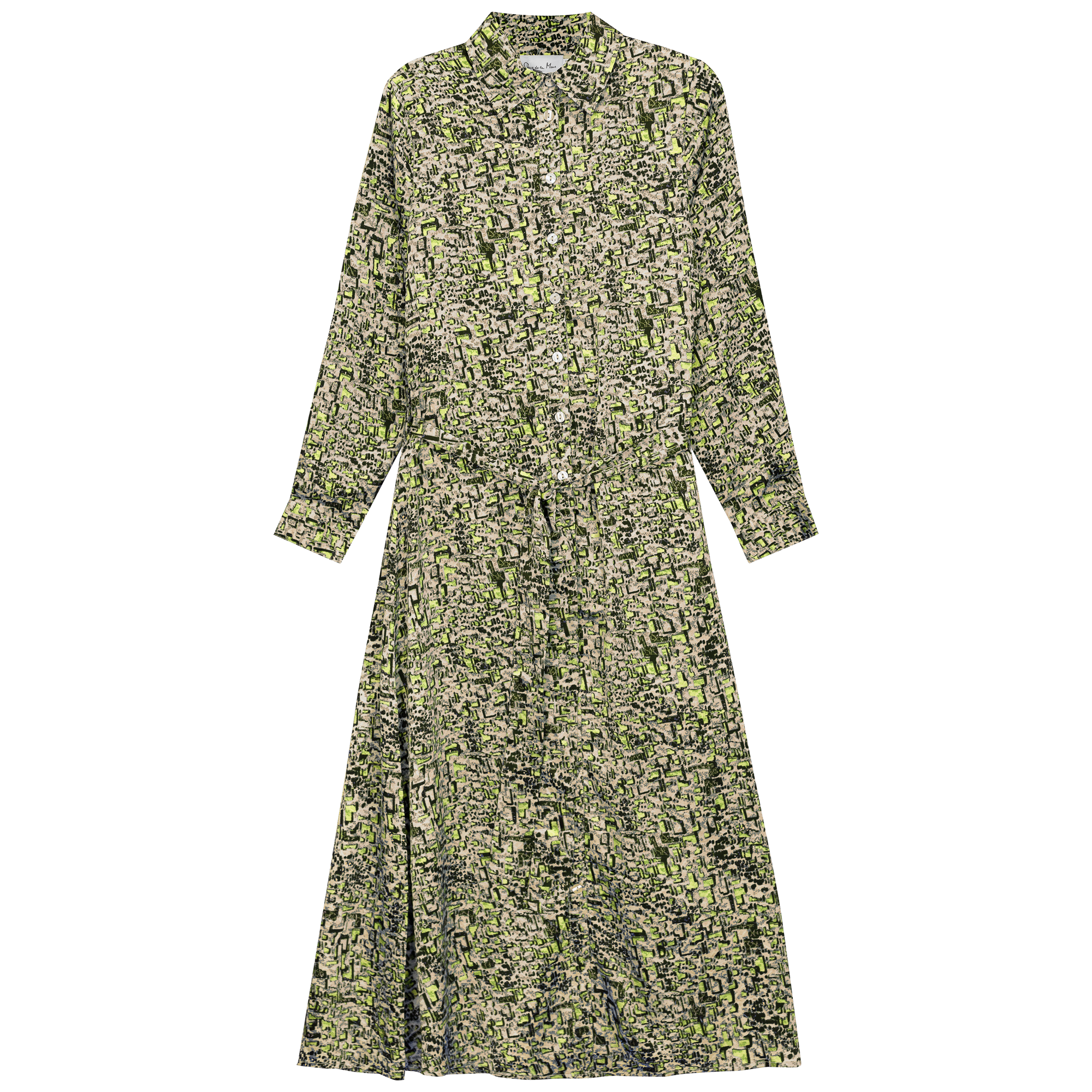 Printed Satin Midi Shirt Dress in Neon by Coco de la Mour