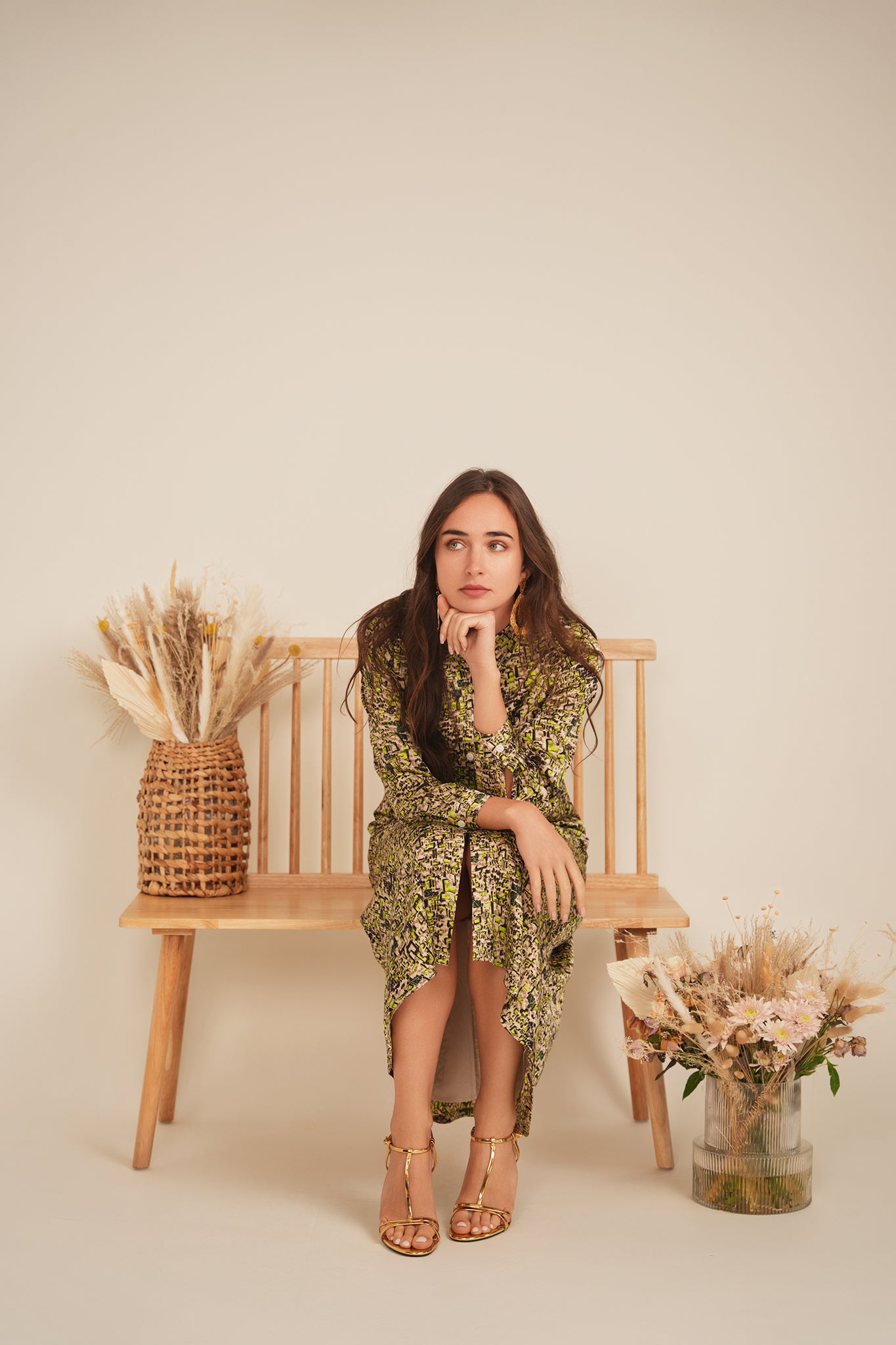 Printed Satin Midi Shirt Dress in by Coco de la Mour