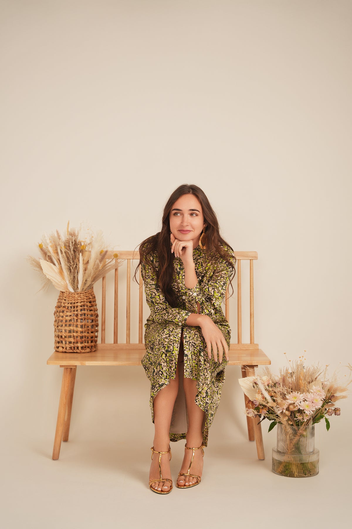 Printed Satin Midi Shirt Dress in by Coco de la Mour