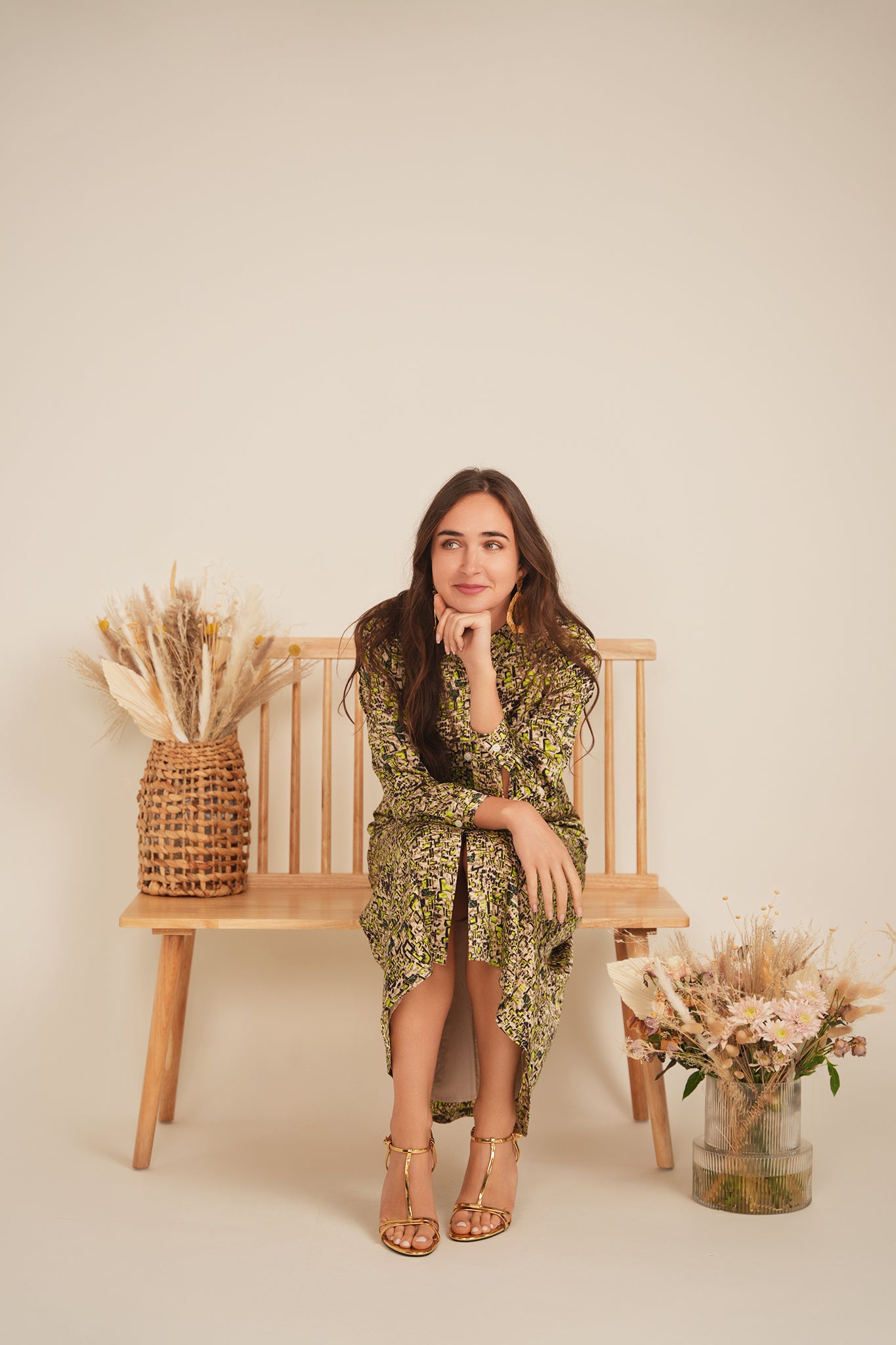 Printed Satin Midi Shirt Dress in by Coco de la Mour