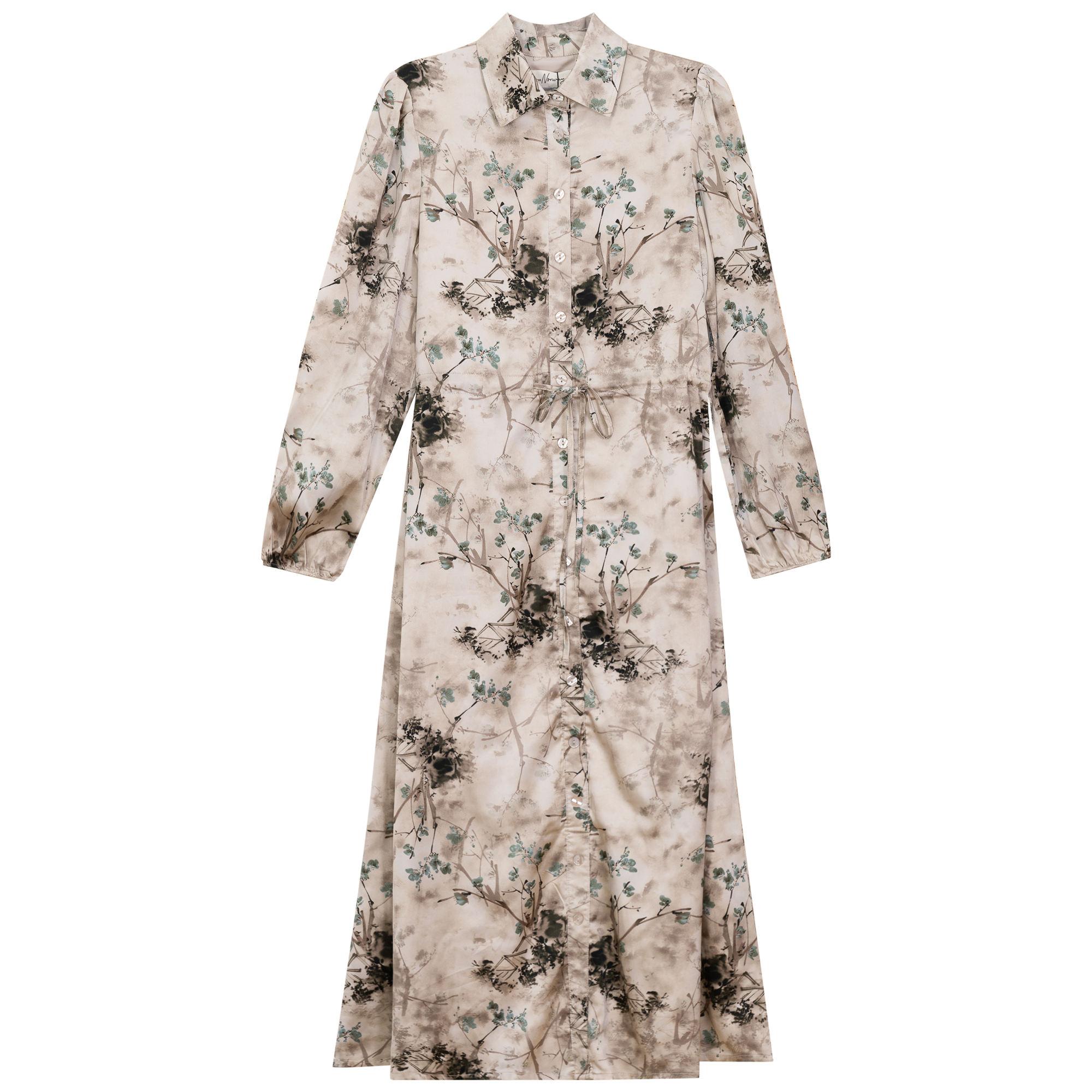 Printed Satin Belted Shirt Dress in Stone Pink by The Norway Club