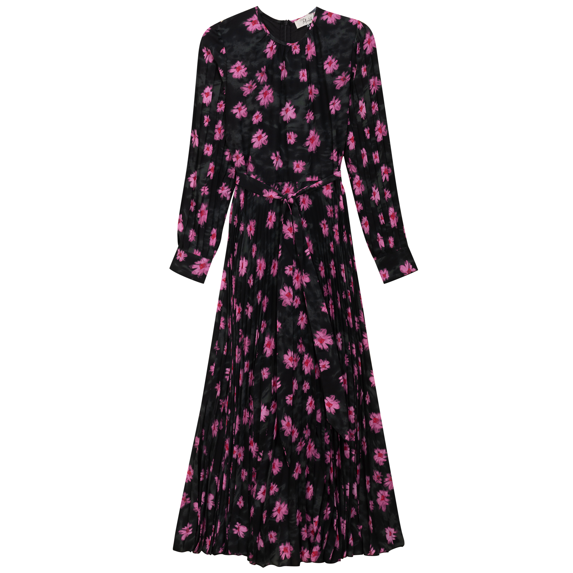 Satin Mosaic Pleated Midi Dress in Black Pink by Club Malibu