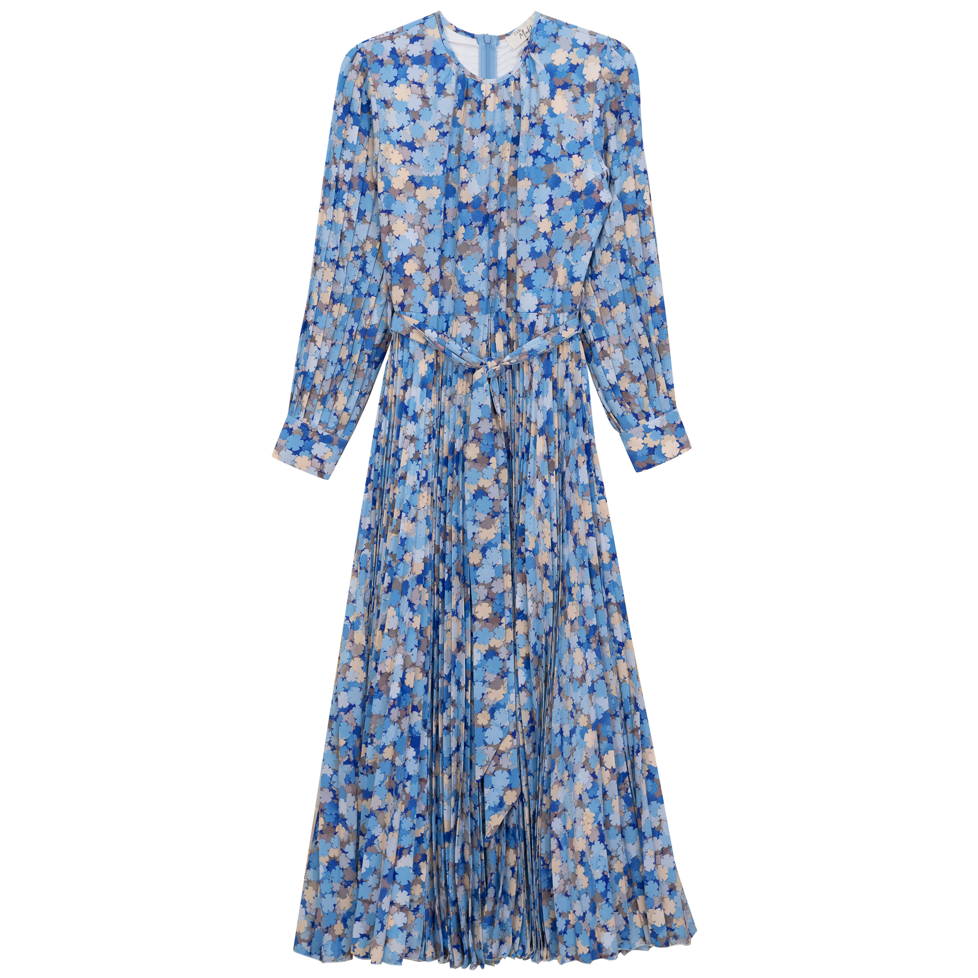 Satin Mosaic Pleated Midi Dress in Blue Stone by Club Malibu