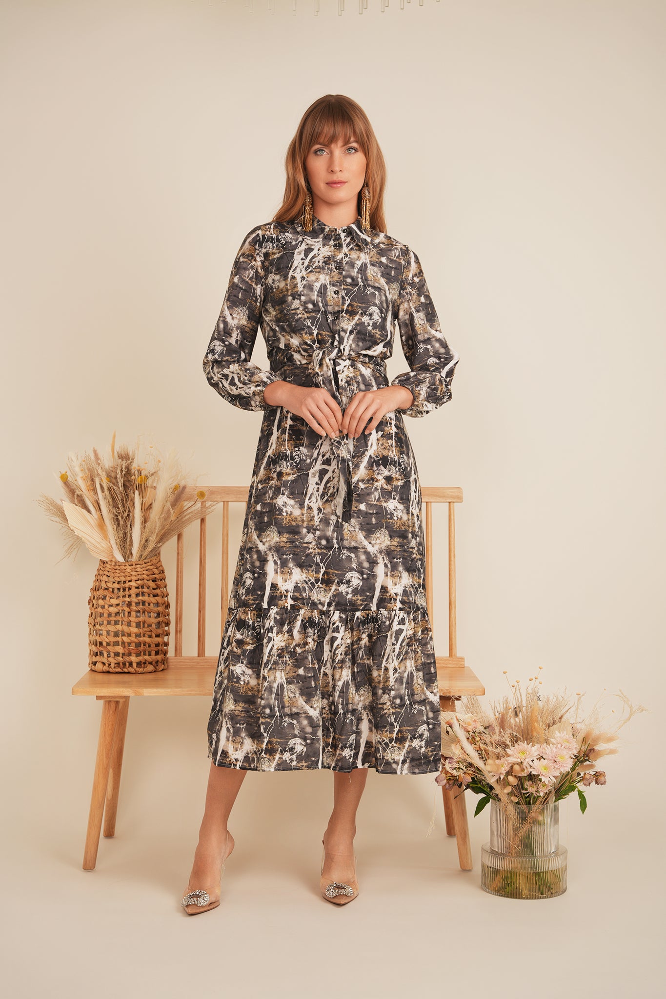 Printed Linen Midi Jumper Shirt Set in by Midi