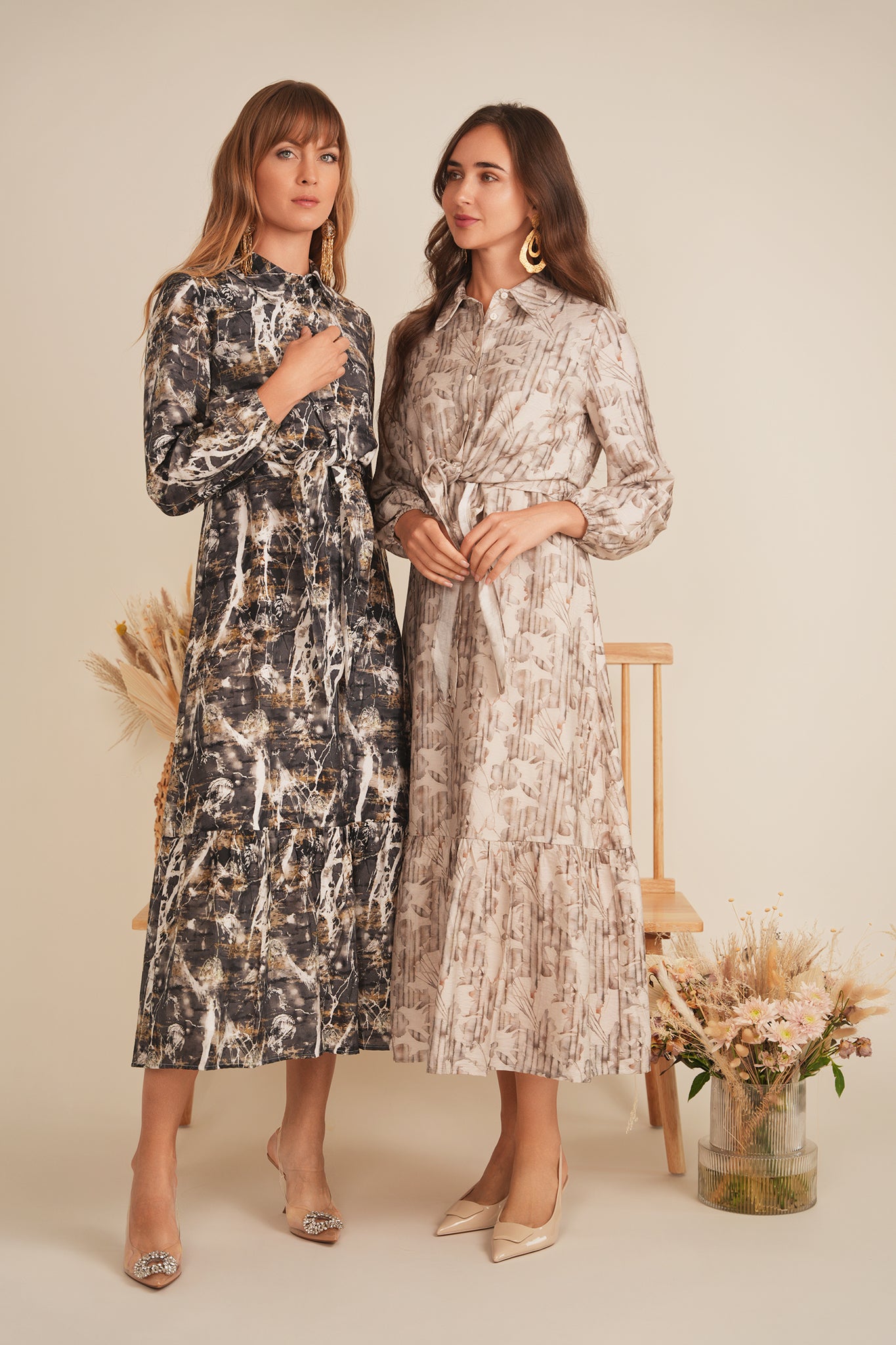 Printed Linen Midi Jumper Shirt Set in by Midi