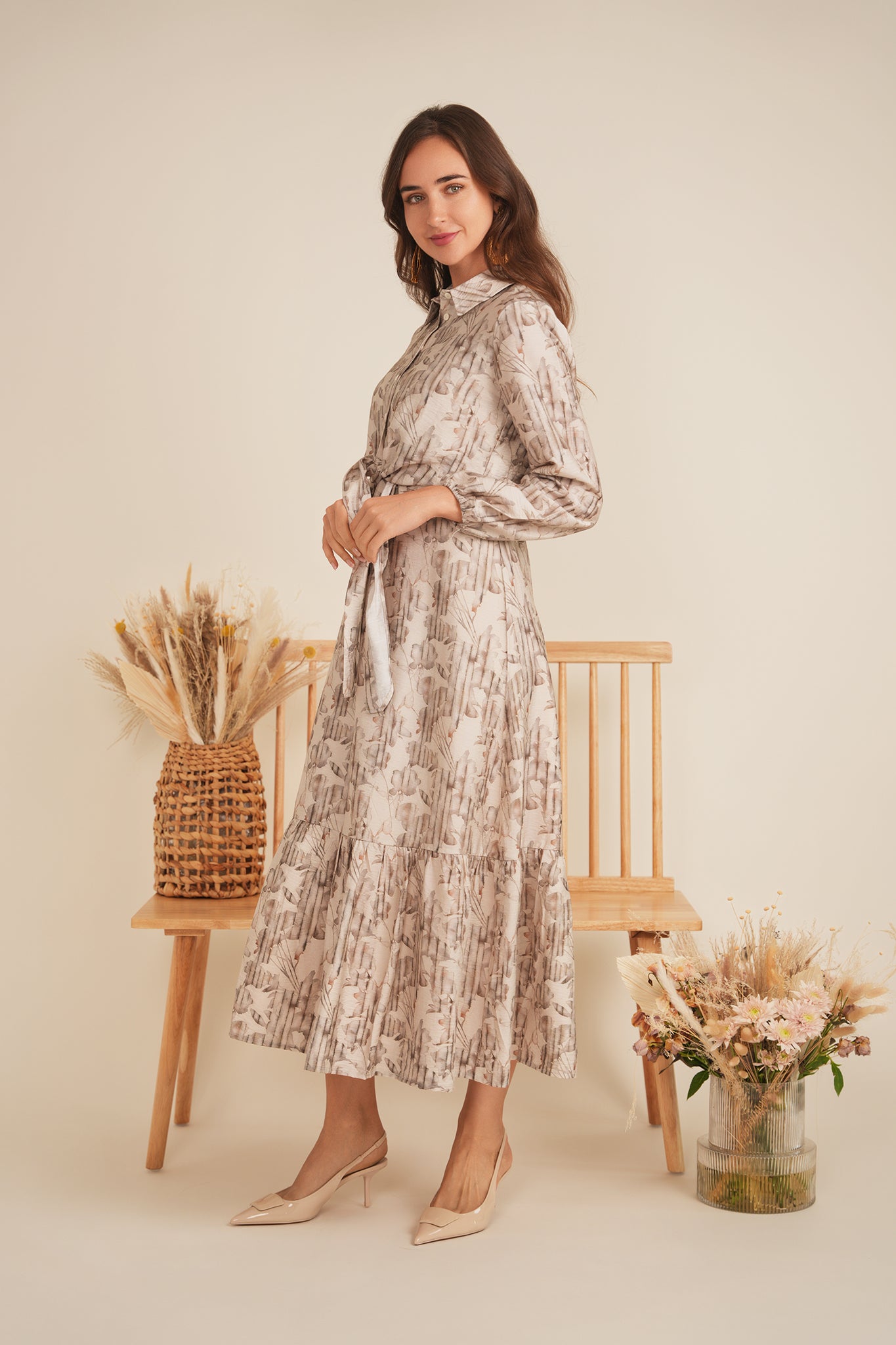 Printed Linen Midi Jumper Shirt Set in by Midi