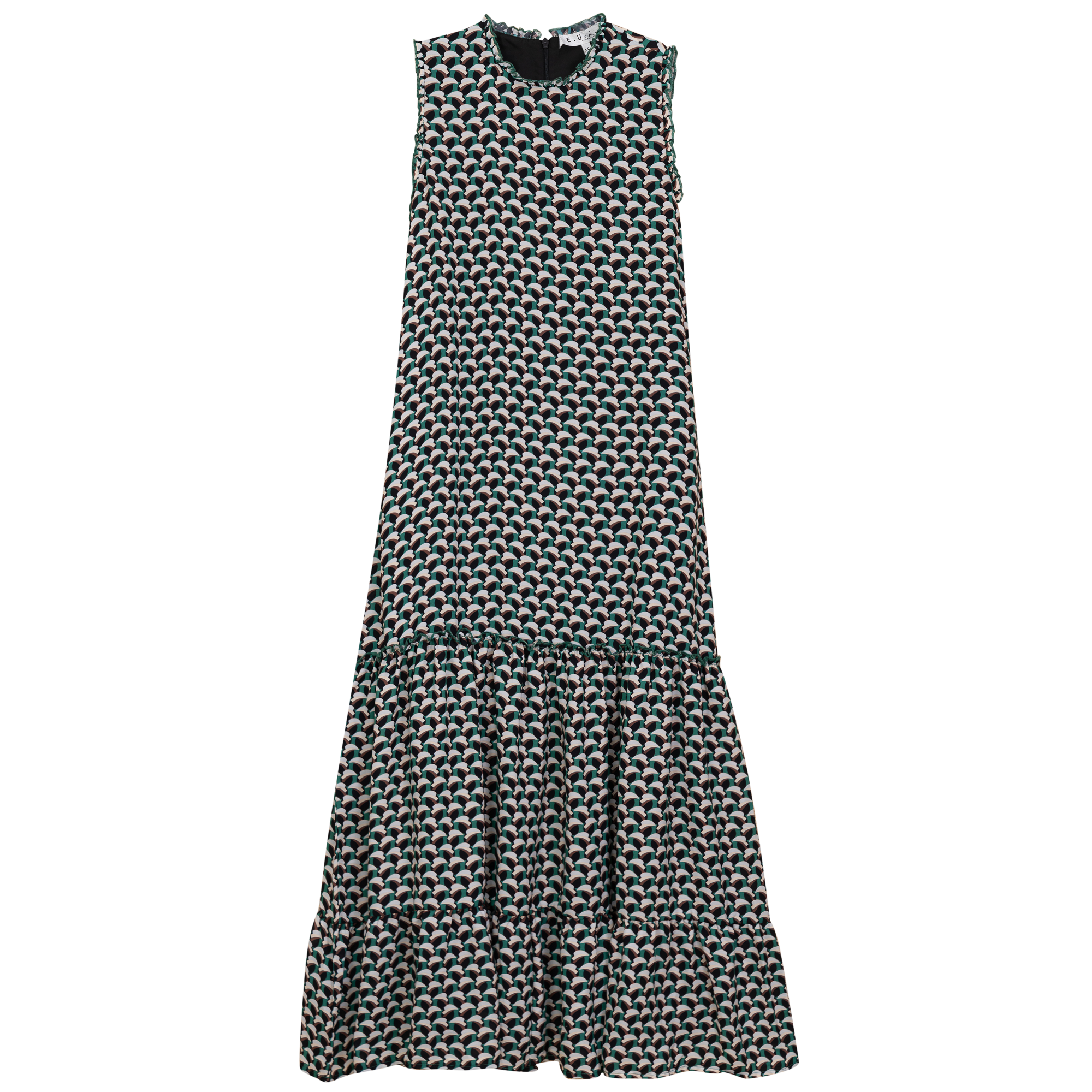 Printed Chiffon Tiered Jumper in Green by E.U.X. Exclusive