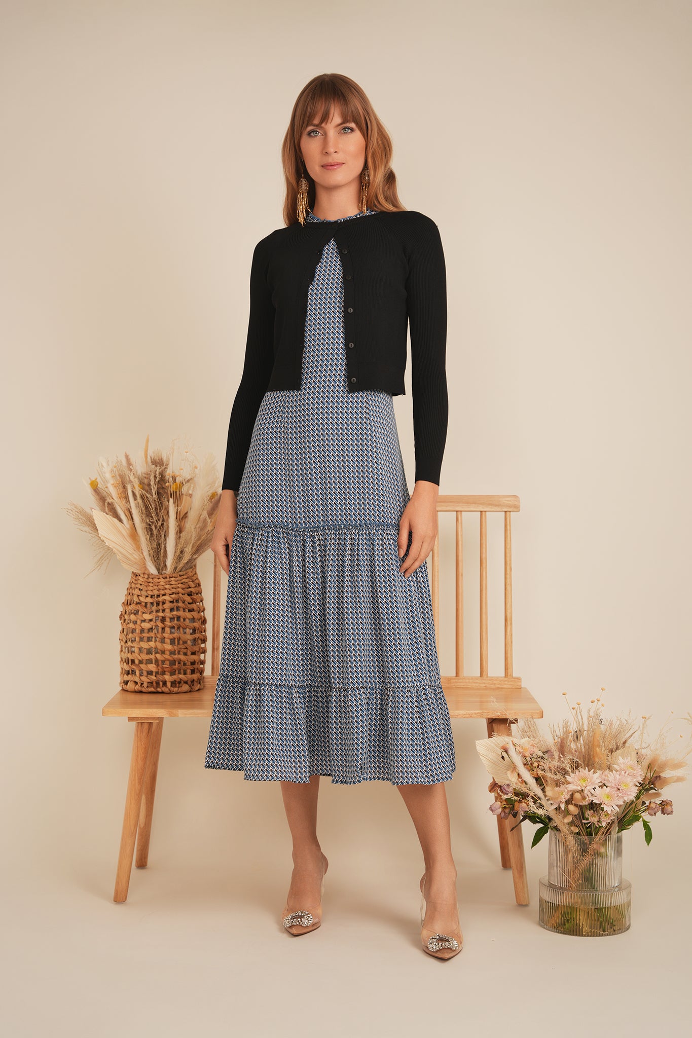 Printed Chiffon Tiered Jumper in by E.U.X. Exclusive