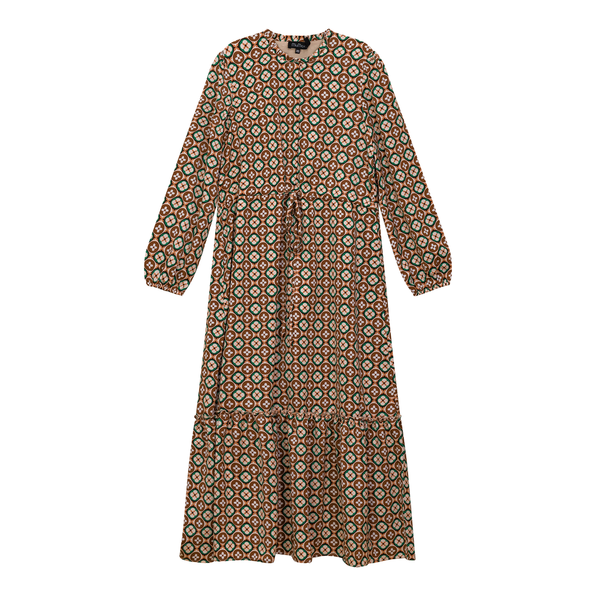 Printed Chiffon Midi Dress in Cognac by MiuMax