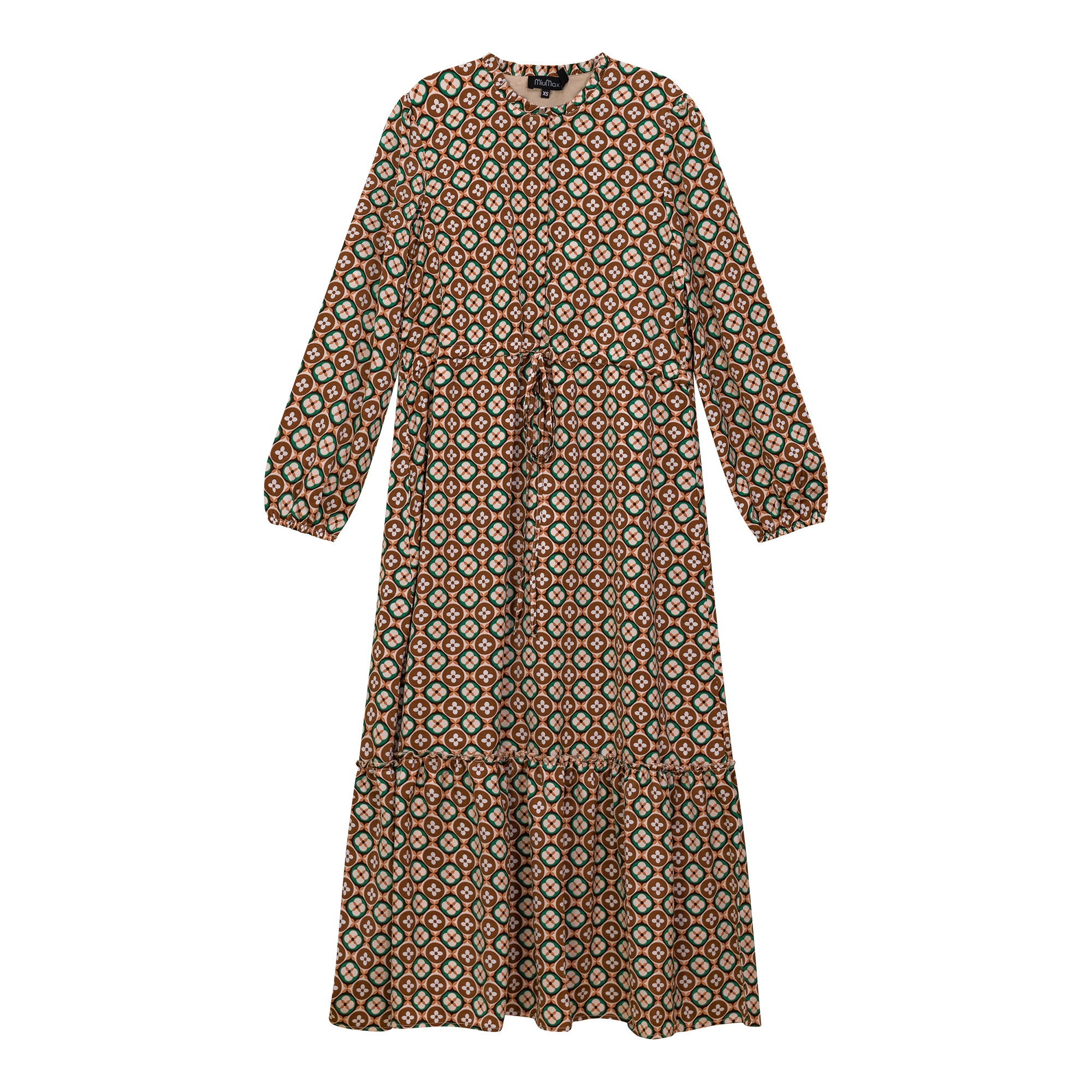 Printed Chiffon Midi Dress in Cognac by MiuMax