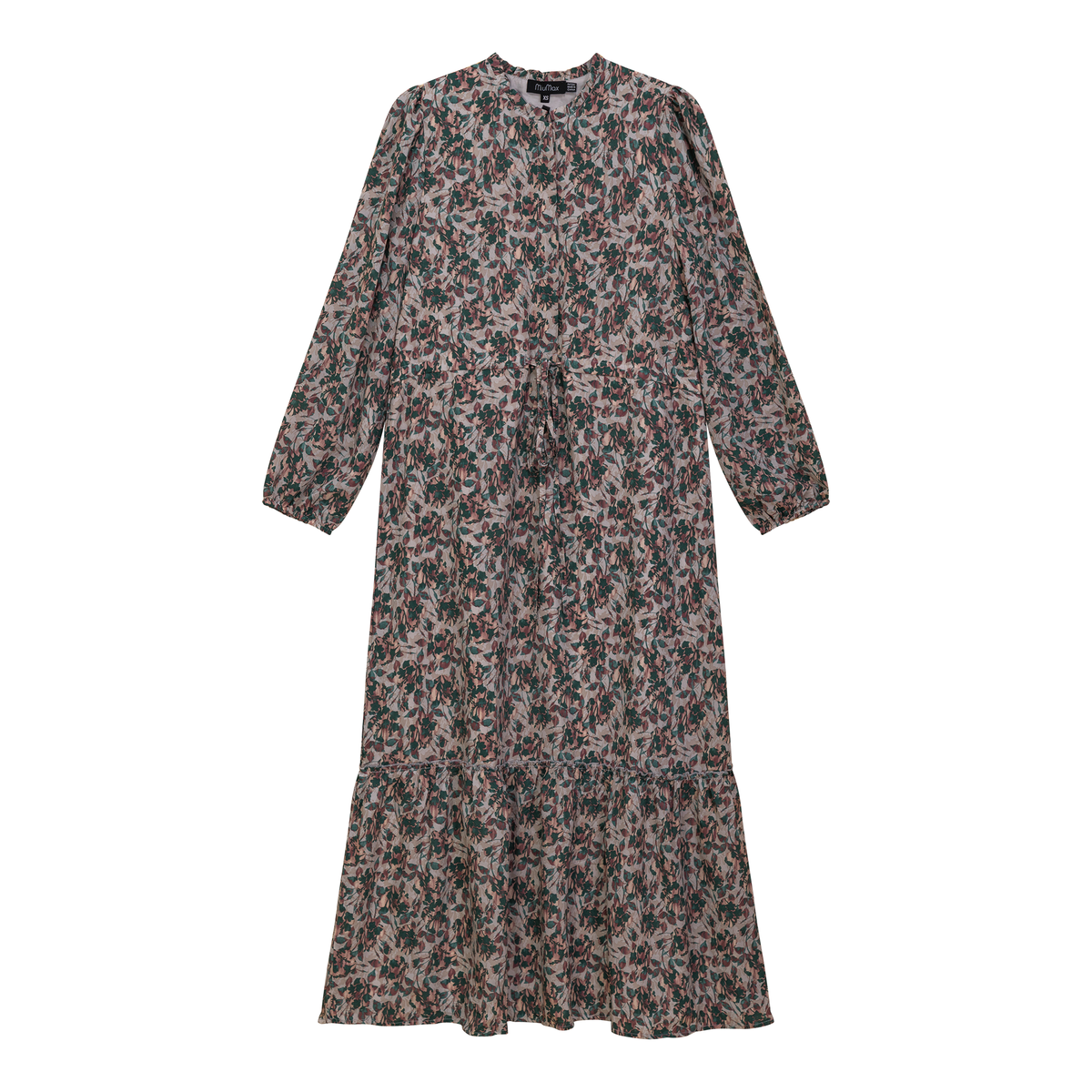 Printed Chiffon Midi Dress in Green by MiuMax