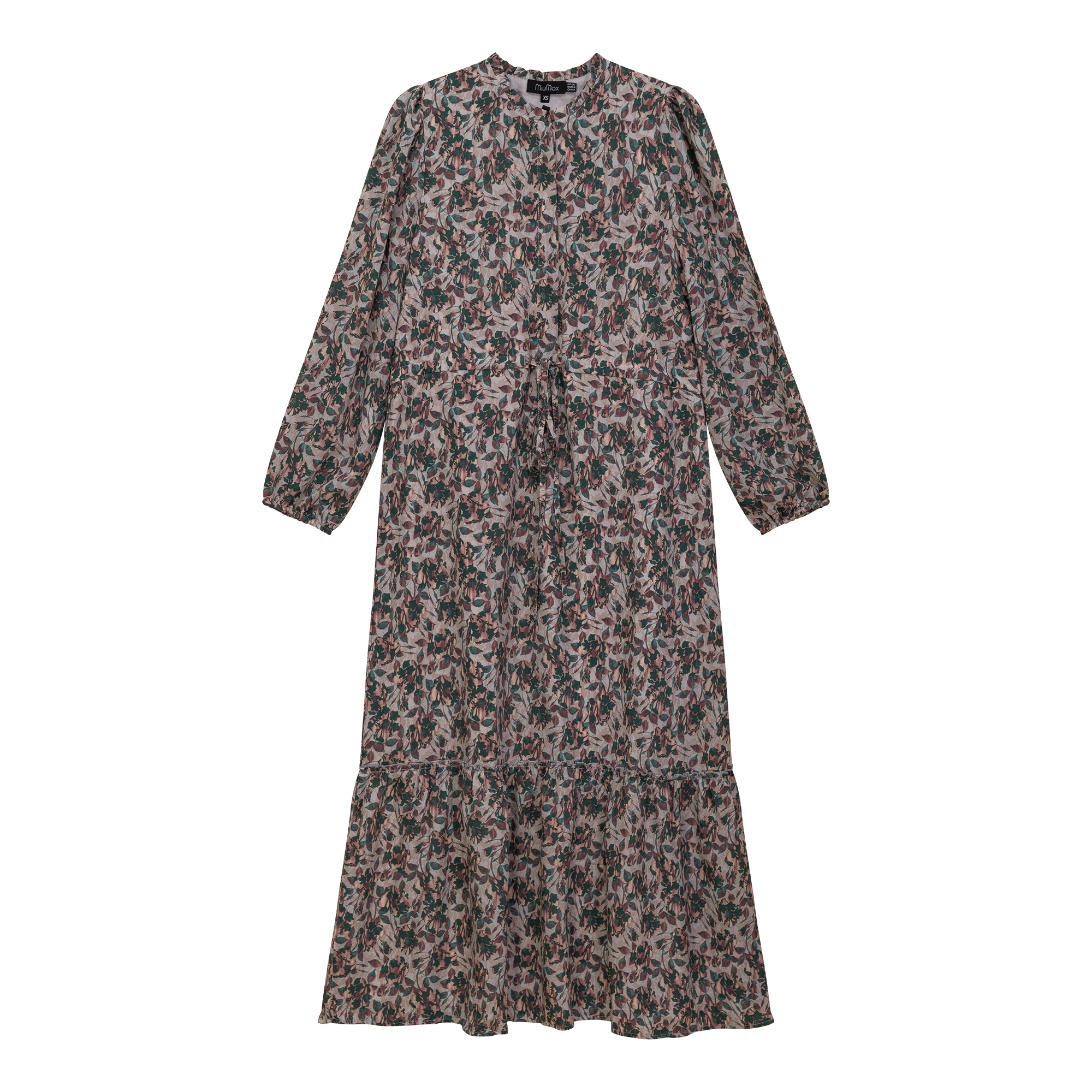 Printed Chiffon Midi Dress in Green by MiuMax