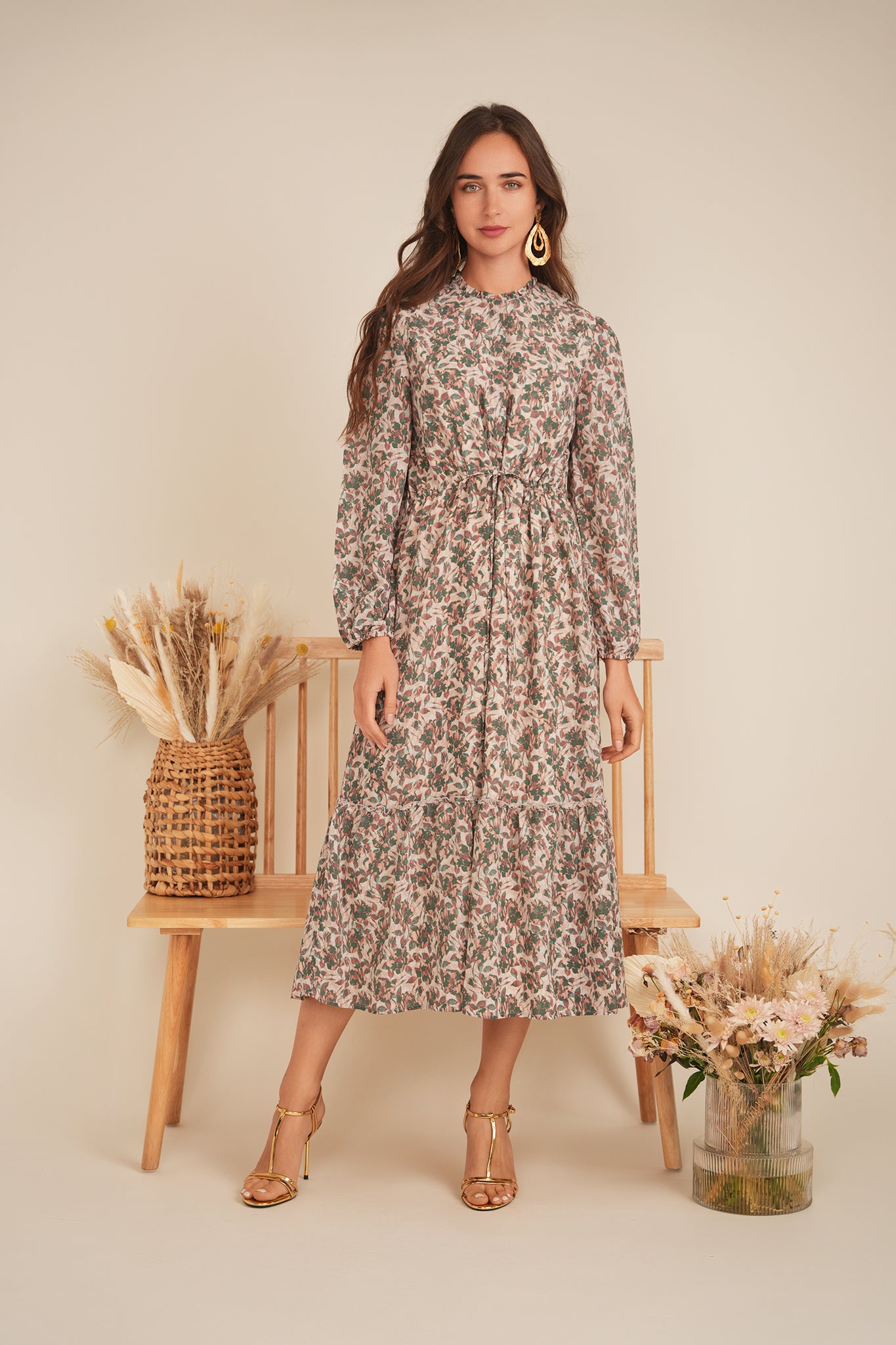 Printed Chiffon Midi Dress in by MiuMax