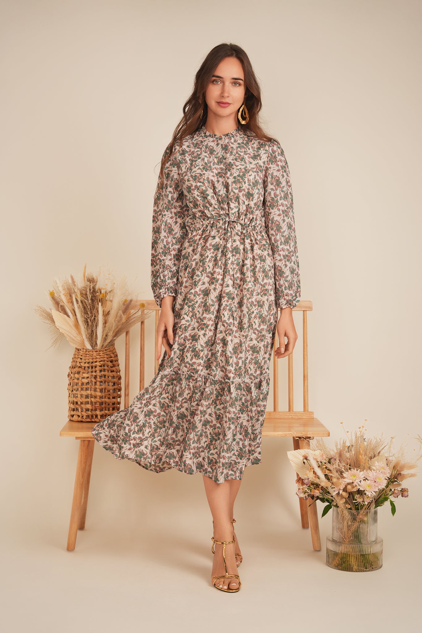Printed Chiffon Midi Dress in by MiuMax