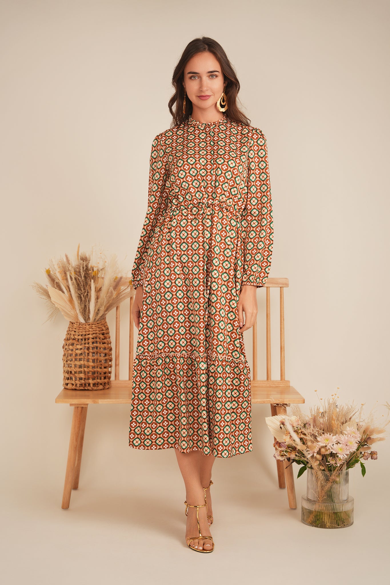 Printed Chiffon Midi Dress in by MiuMax