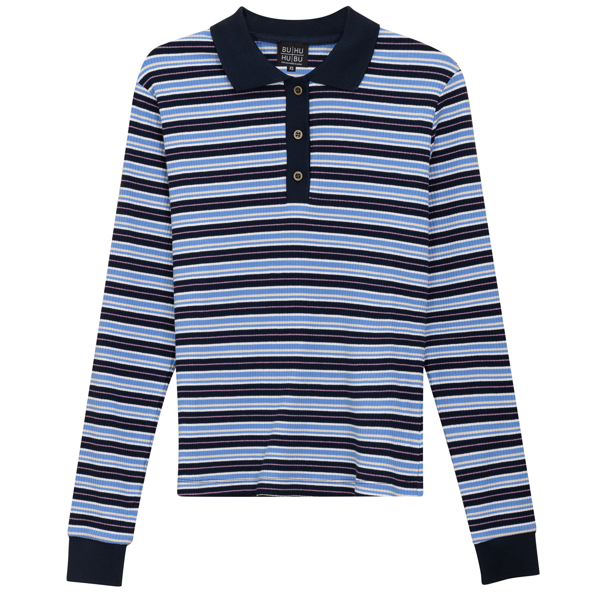Striped Polo in Dark Denim by BuHu