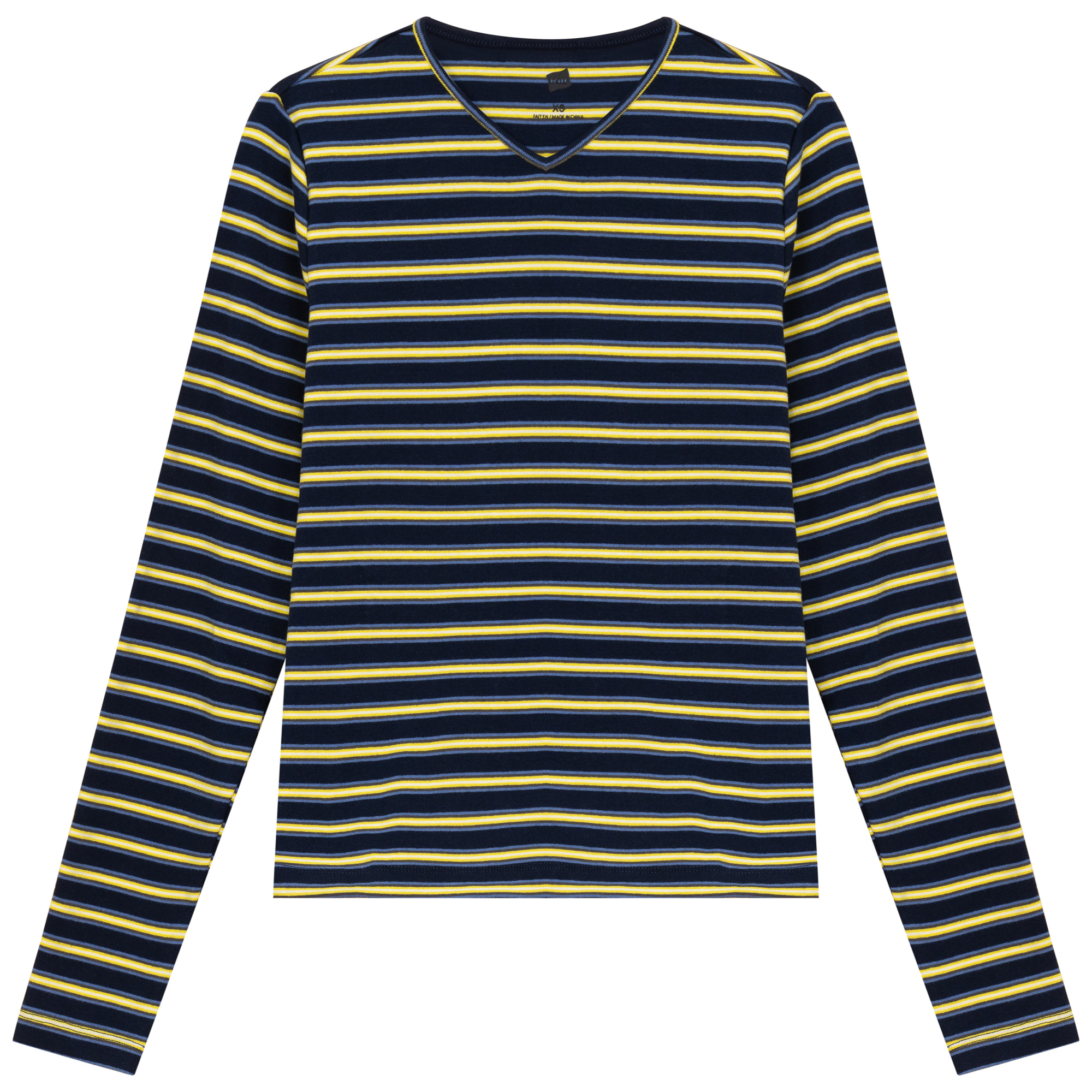 Ribbed Striped V Neck Tee With Bungee Rope in Denim Yellow by Riff