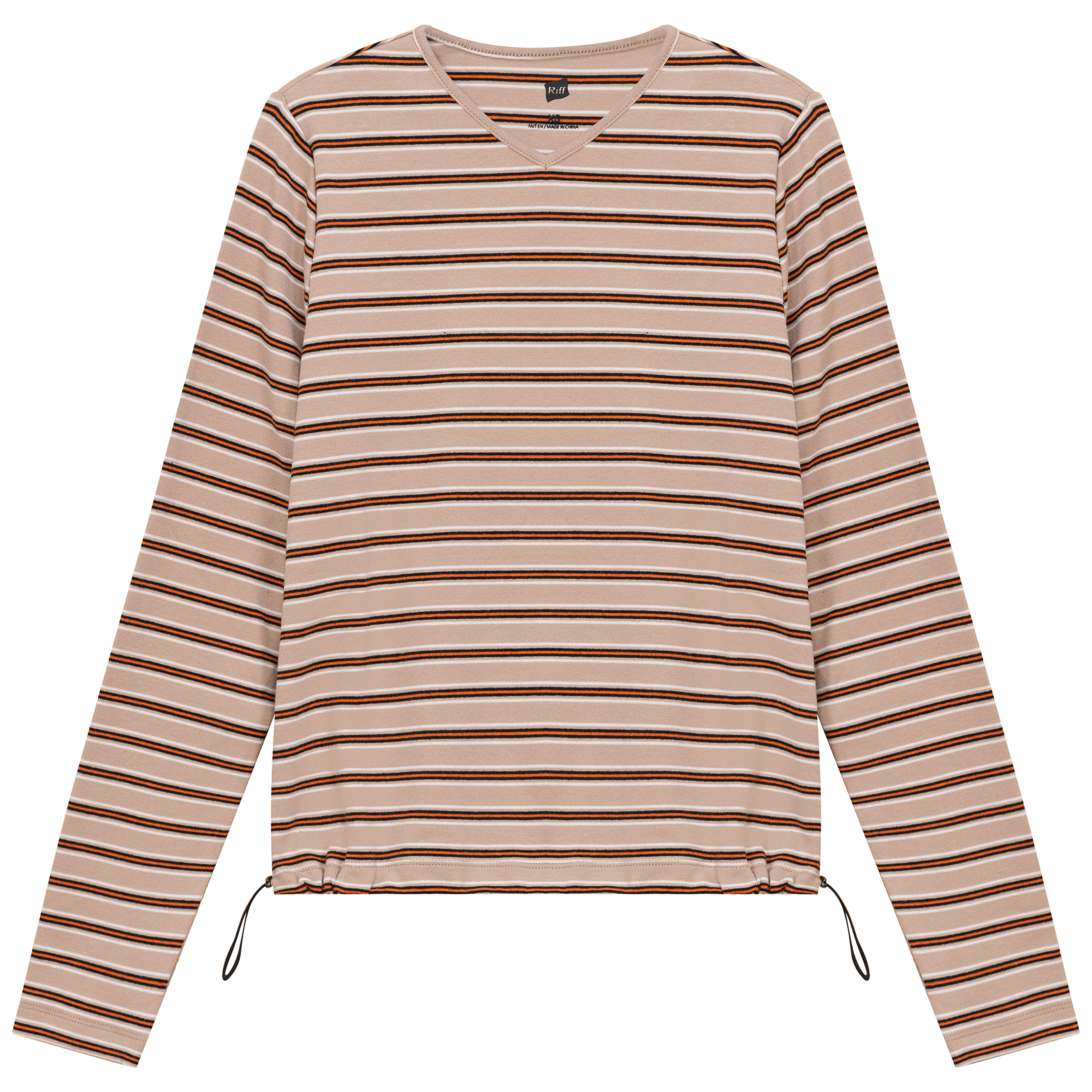 Ribbed Striped V Neck Tee With Bungee Rope in Stone Orange by Riff