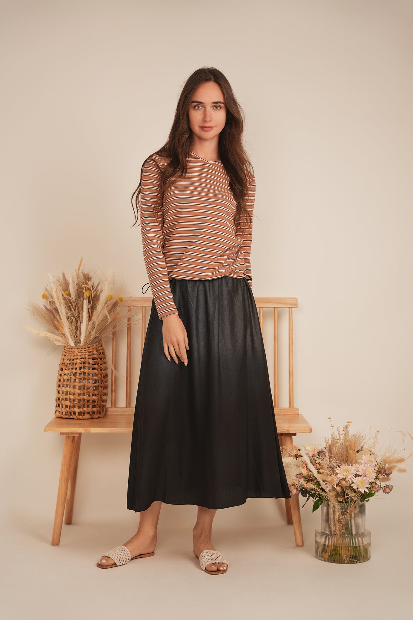 Ribbed Striped V Neck Tee With Bungee Rope in by Riff