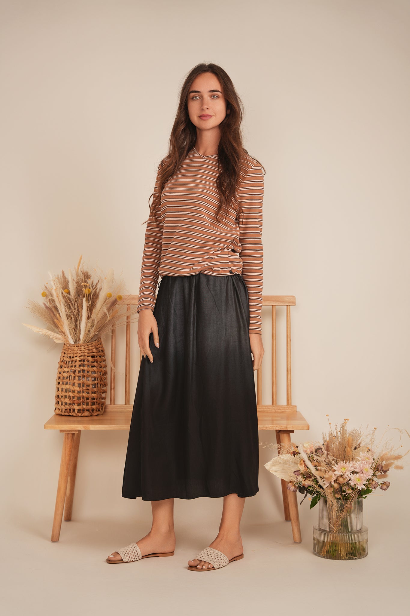 Ribbed Striped V Neck Tee With Bungee Rope in by Riff