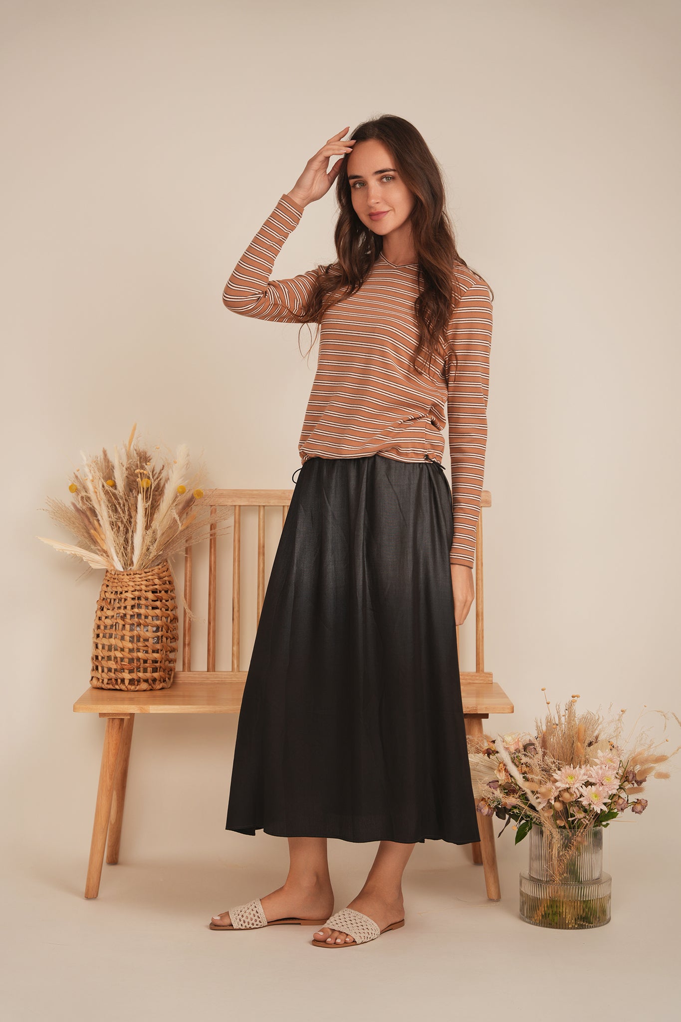 Ribbed Striped V Neck Tee With Bungee Rope in by Riff