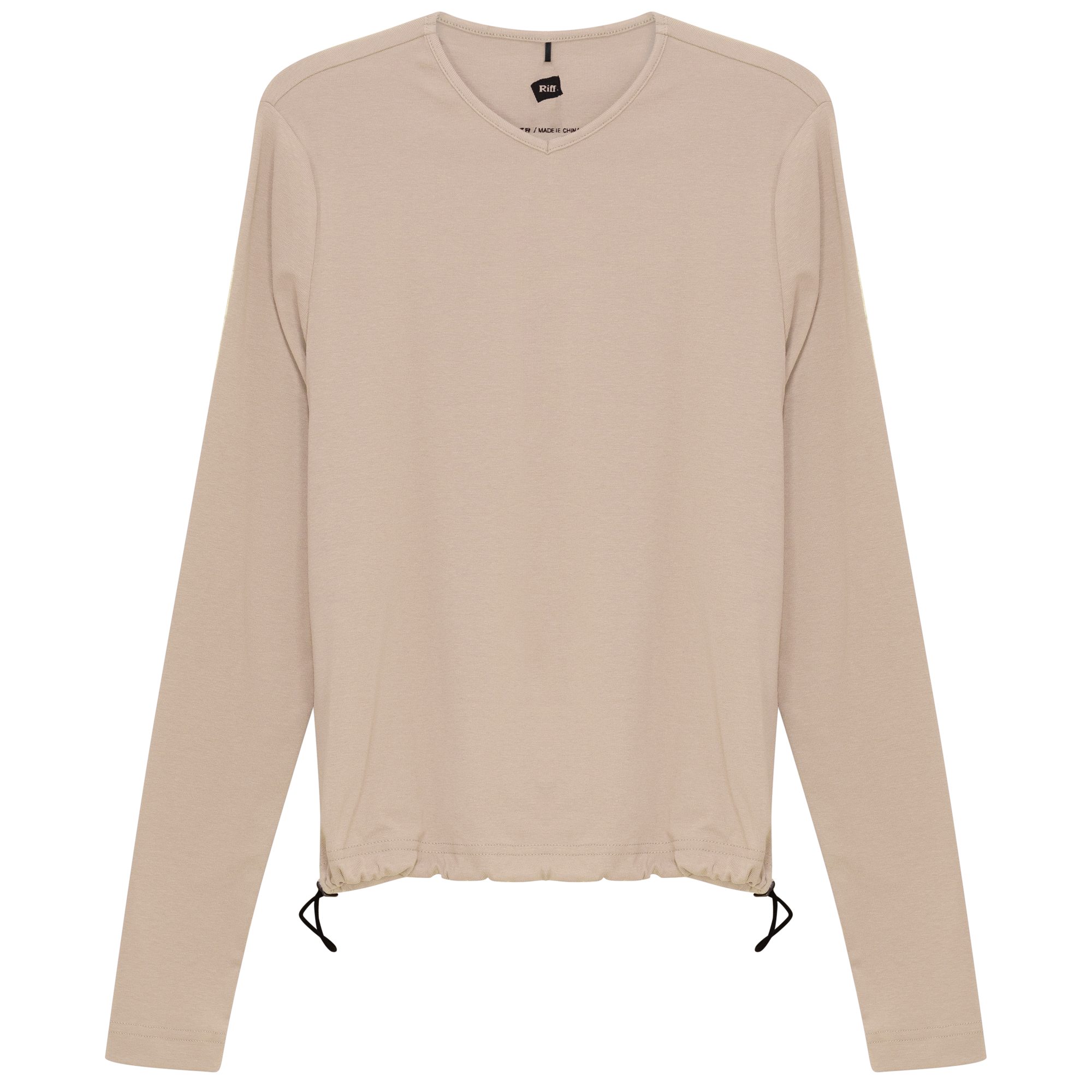 V Neck Bungee Tee in Light Beige by Riff
