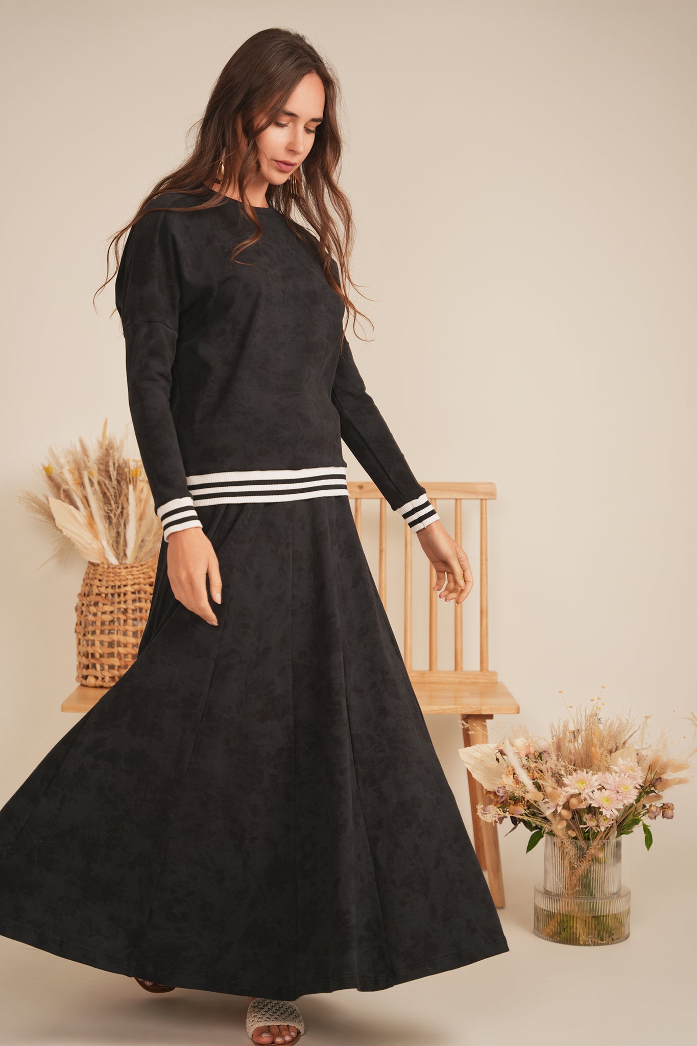 Paneled Acid Wash Maxi Skirt in by Spades