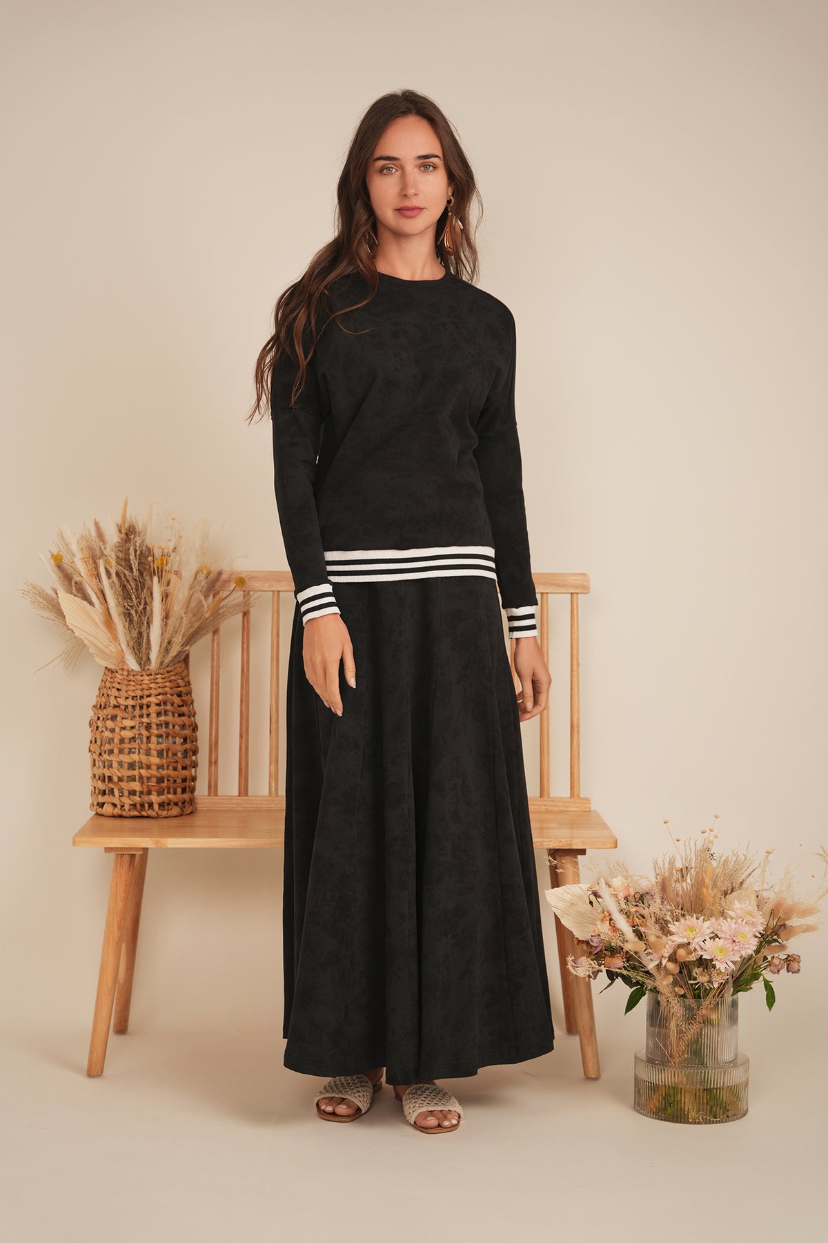 Paneled Acid Wash Maxi Skirt in by Spades
