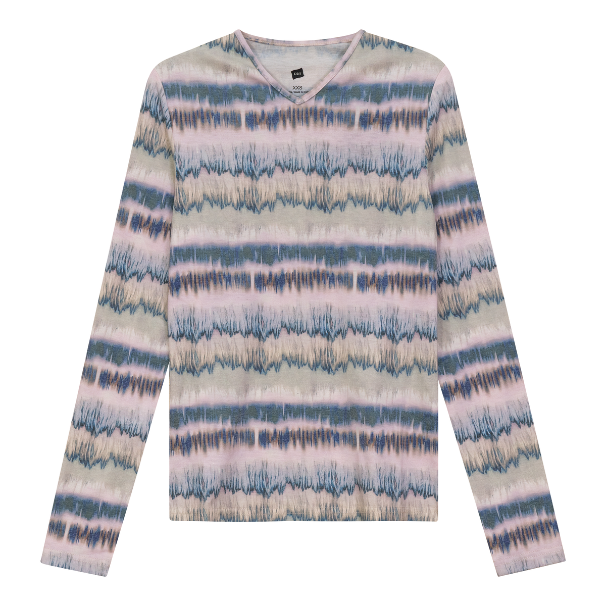 Wave Printed V Neck Tee in Denim by Riff