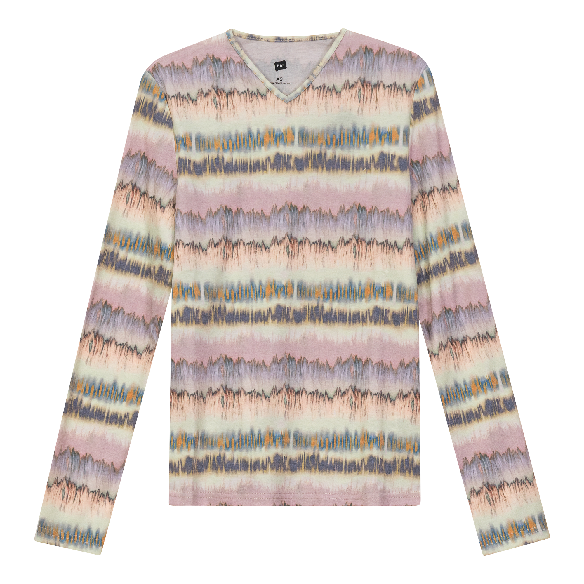 Wave Printed V Neck Tee in Mint by Riff