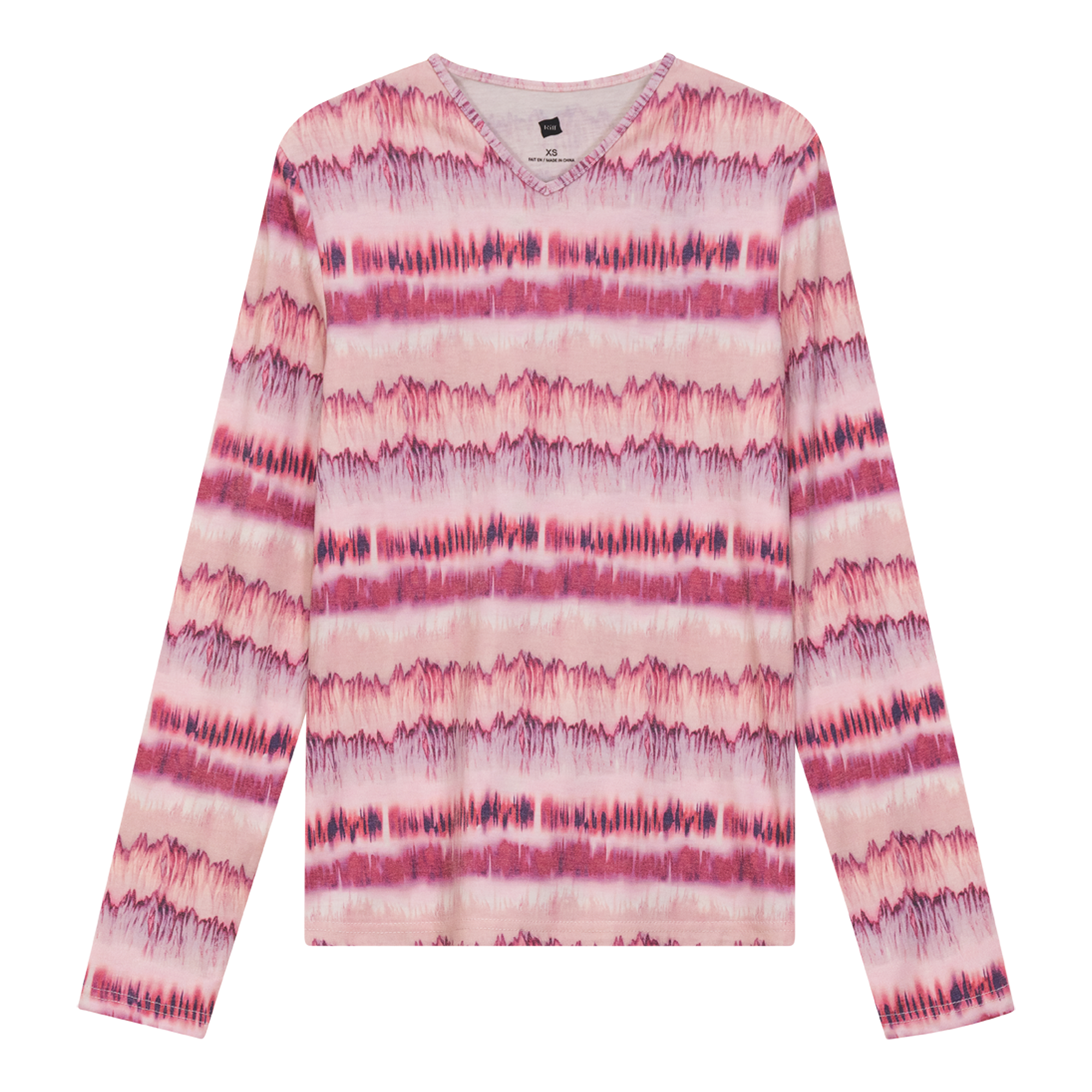 Wave Printed V Neck Tee in Pink by Riff