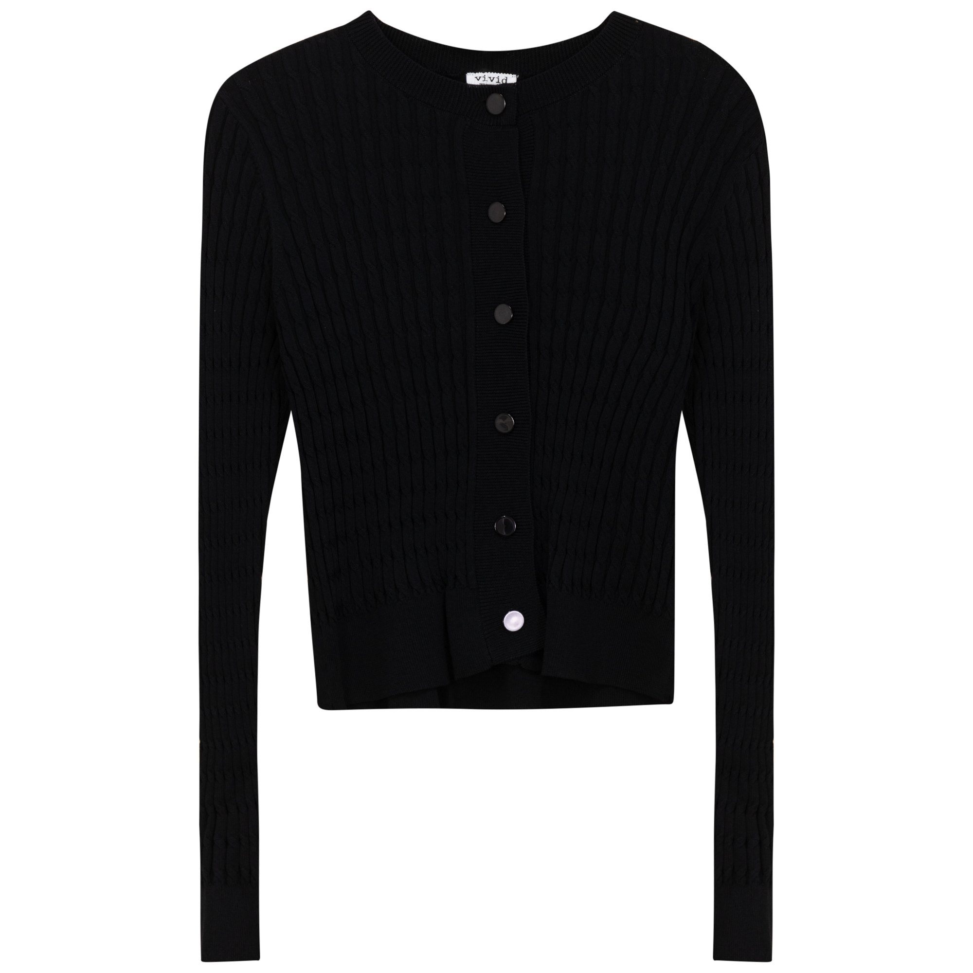 Cropped Cable Knit Cardigan in Black by Vivid