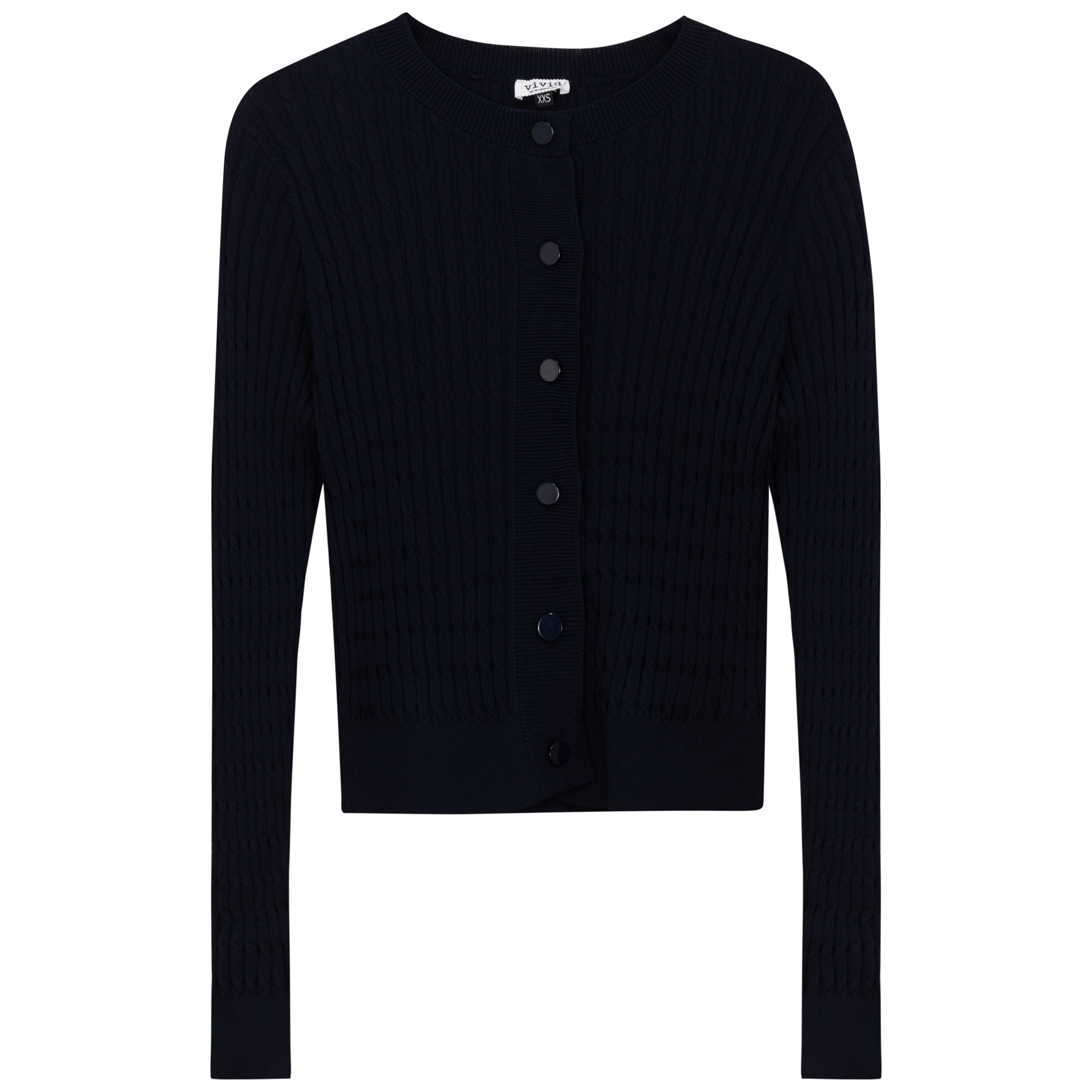 Cropped Cable Knit Cardigan in Dark Navy by Vivid
