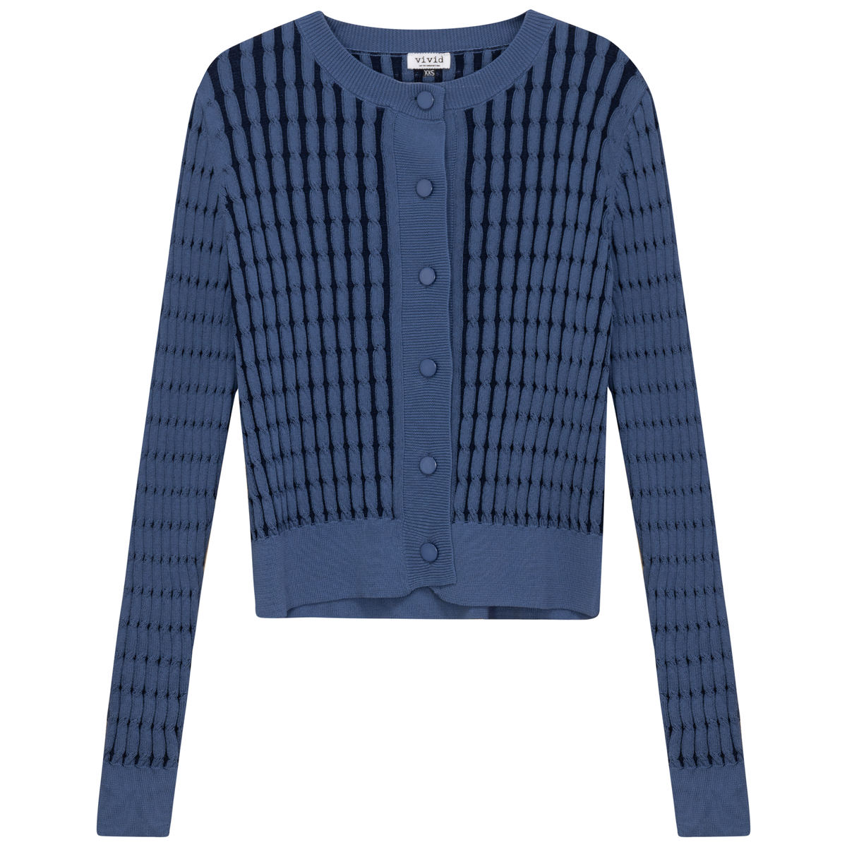 Cropped Cable Knit Cardigan in Denim by Vivid
