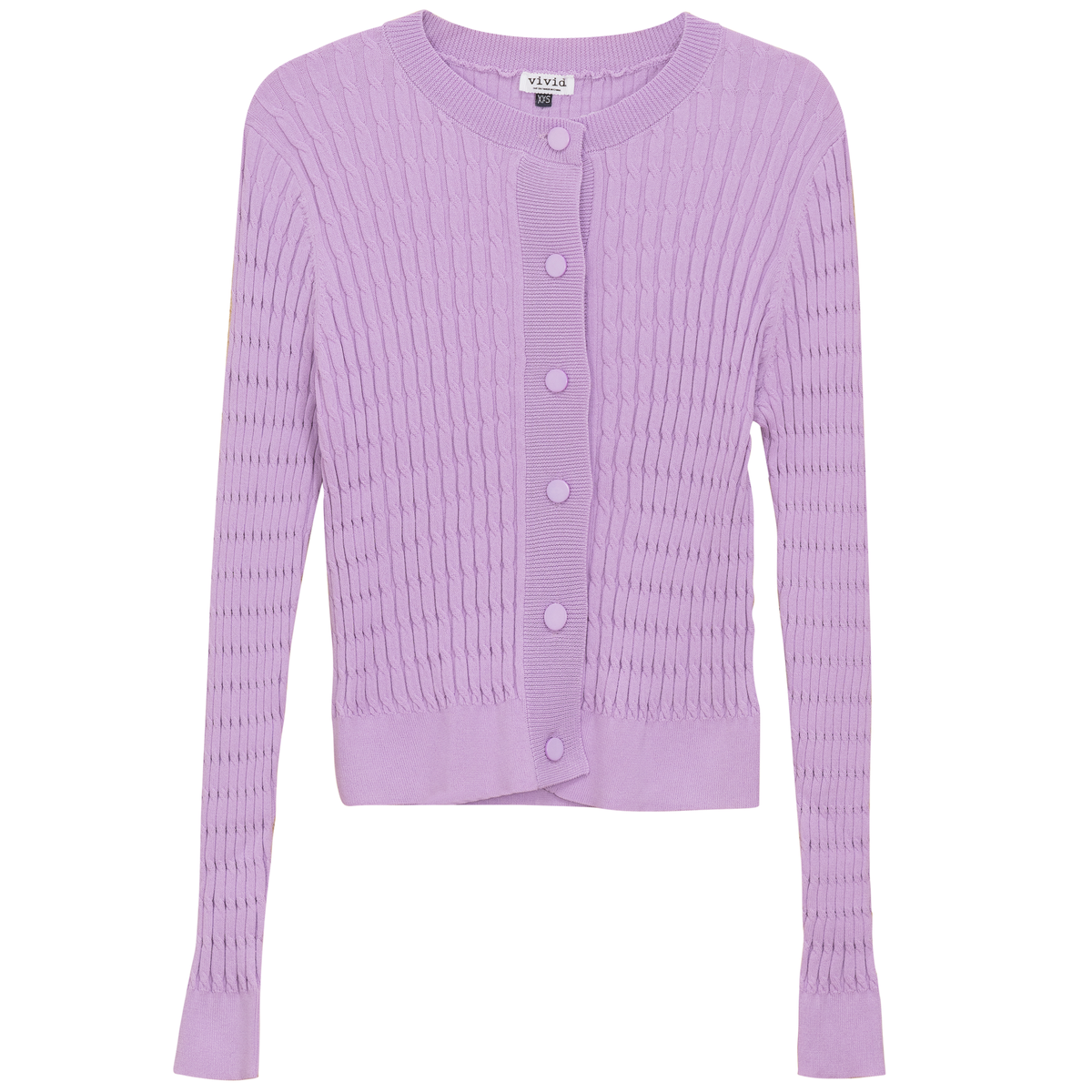 Cropped Cable Knit Cardigan in Light Lilac by Vivid
