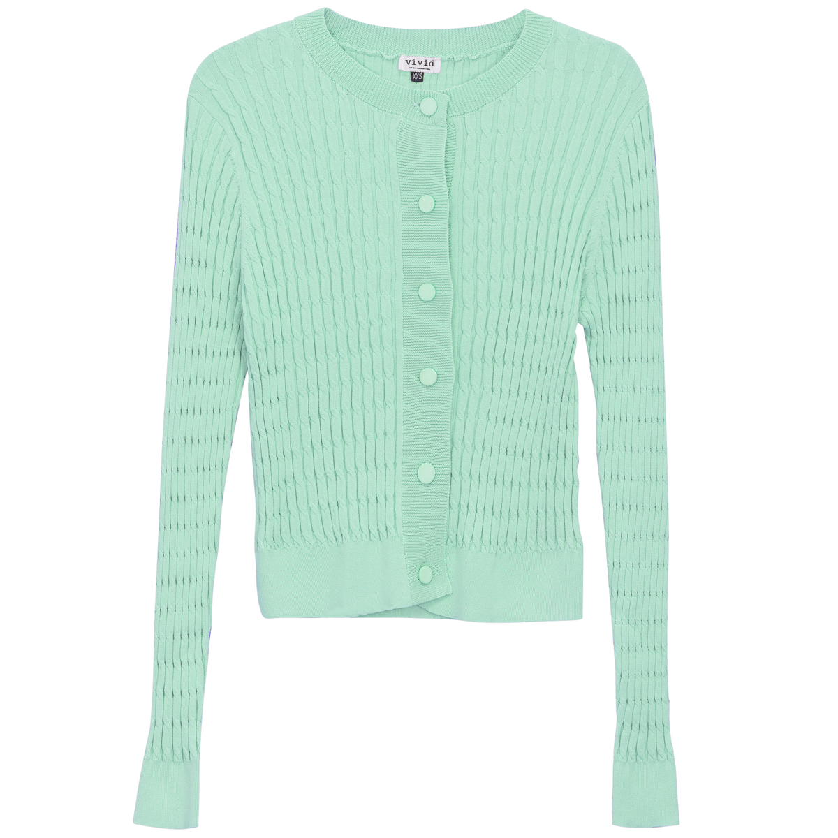Cropped Cable Knit Cardigan in Mint by Vivid