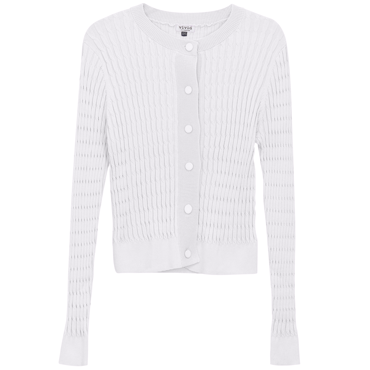 Cropped Cable Knit Cardigan in White by Vivid