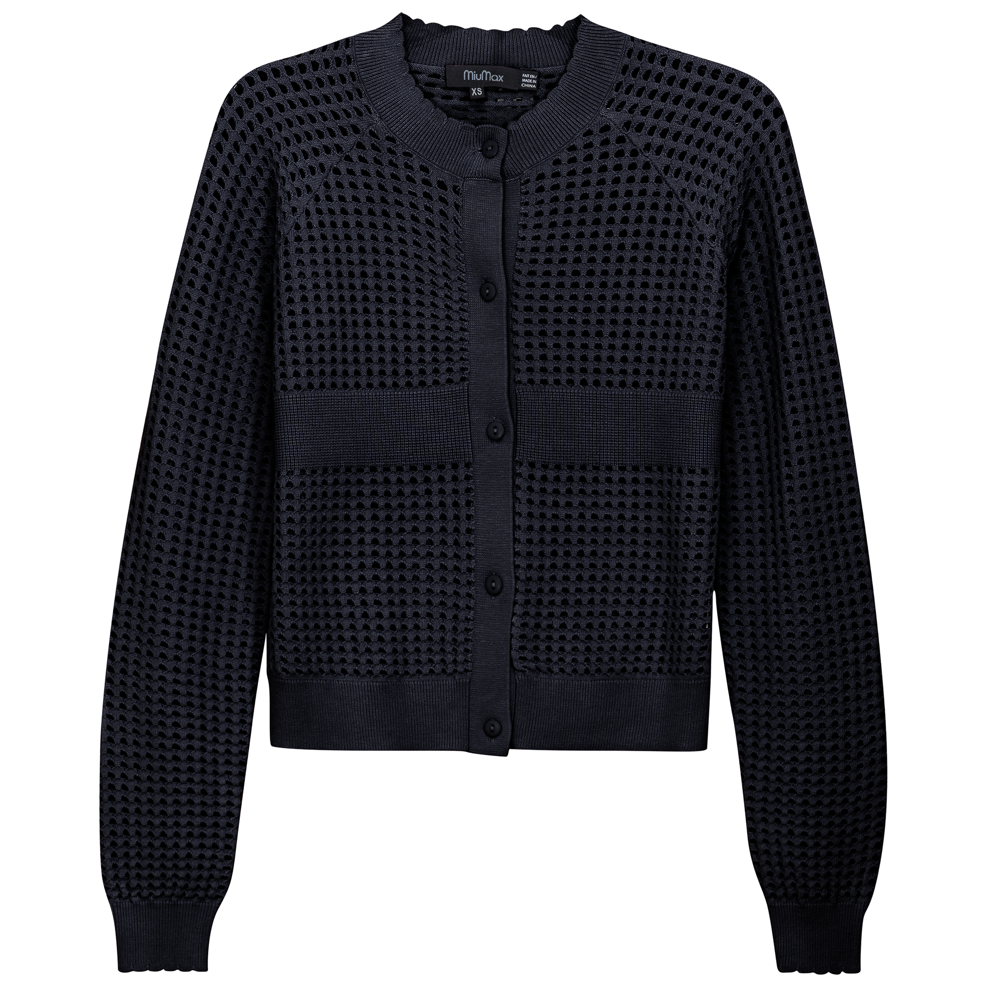 Cropped Crochet Cardigan in Dark Navy by MiuMax